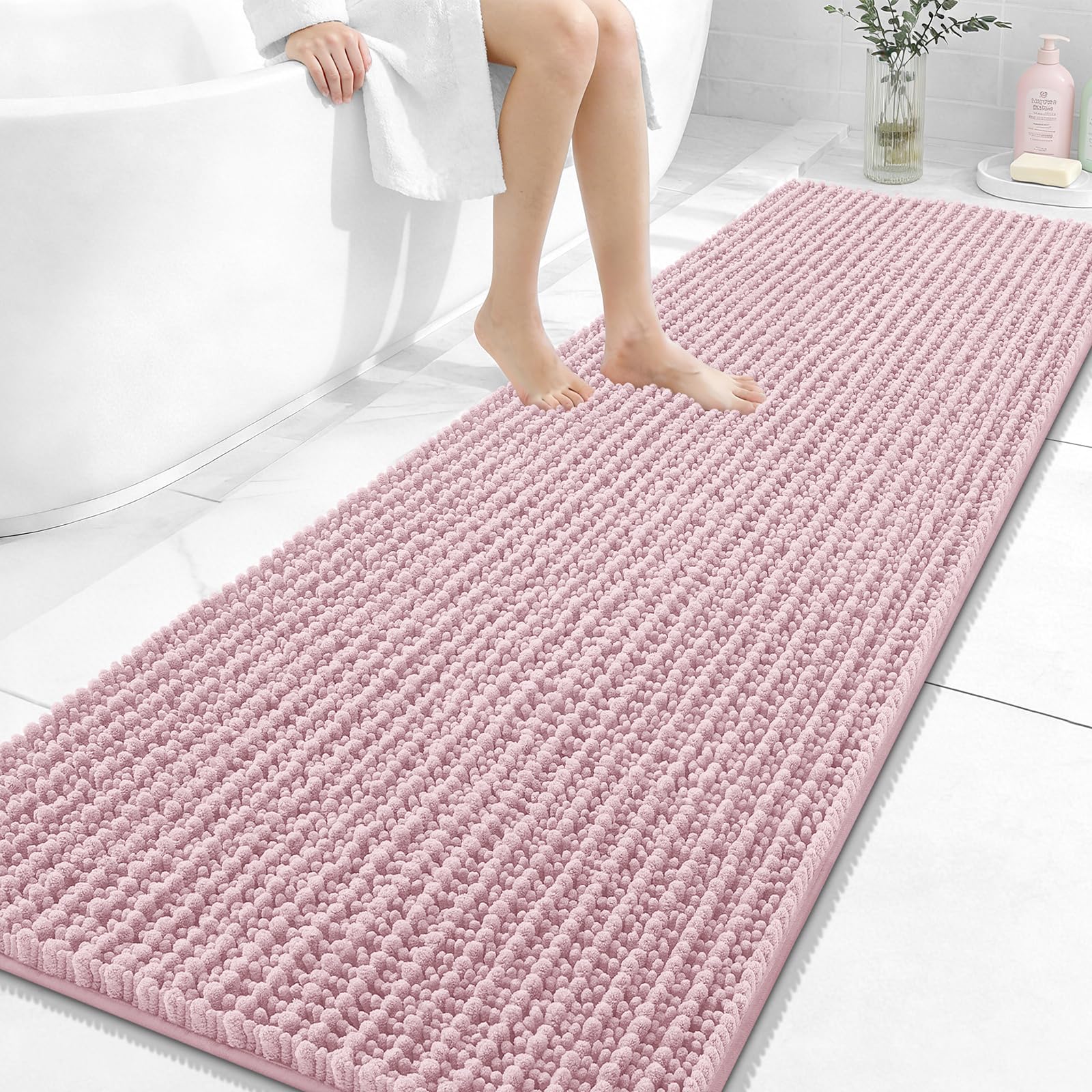 OLANLY Bathroom Rug Mat 30x20, Thick Soft and Absorbent Chenille Bath Mat, Non-Slip Rubber Backing, Machine Washable Quick Dry Bath Rugs for Tub Shower Floor, Home Decor Accessories, Grey