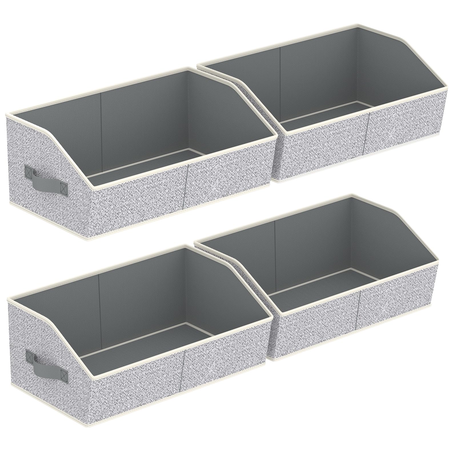 Homsorout Closet Organizers Bins 6 Packs - Large Closet Shelf Organizer with Handles, Fabric Trapezoid Storage Bins, Collapsible Storage Cubes for Clothes, Towels, Light Gray