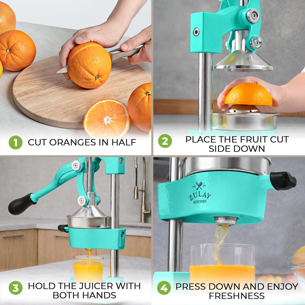Zulay Kitchen Cast Iron Juicer - Easy-to-Clean Heavy-Duty Manual Juicer, Professional Citrus Juicer - Stainless Steel Lemon Squeezer - Manual Citrus Press & Orange Squeezer - Orange Juicer (Black)