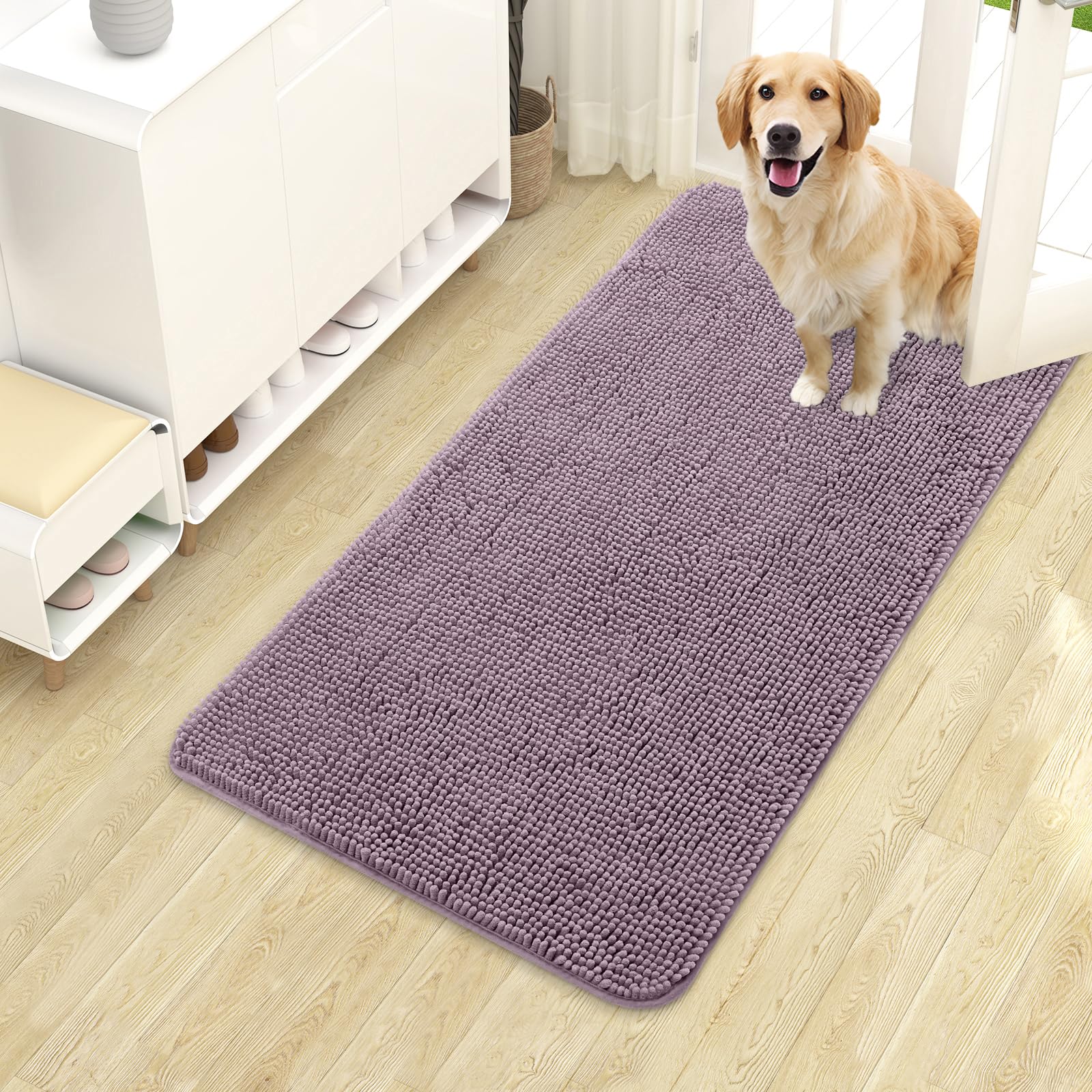 OLANLY Dog Door Mat for Muddy Paws 30x20, Absorbs Moisture and Dirt, Absorbent Non-Slip Washable Doormat, Quick Dry Chenille Mud Mat for Dogs, Entry Indoor Entryway Carpet for Inside Floor, Grey
