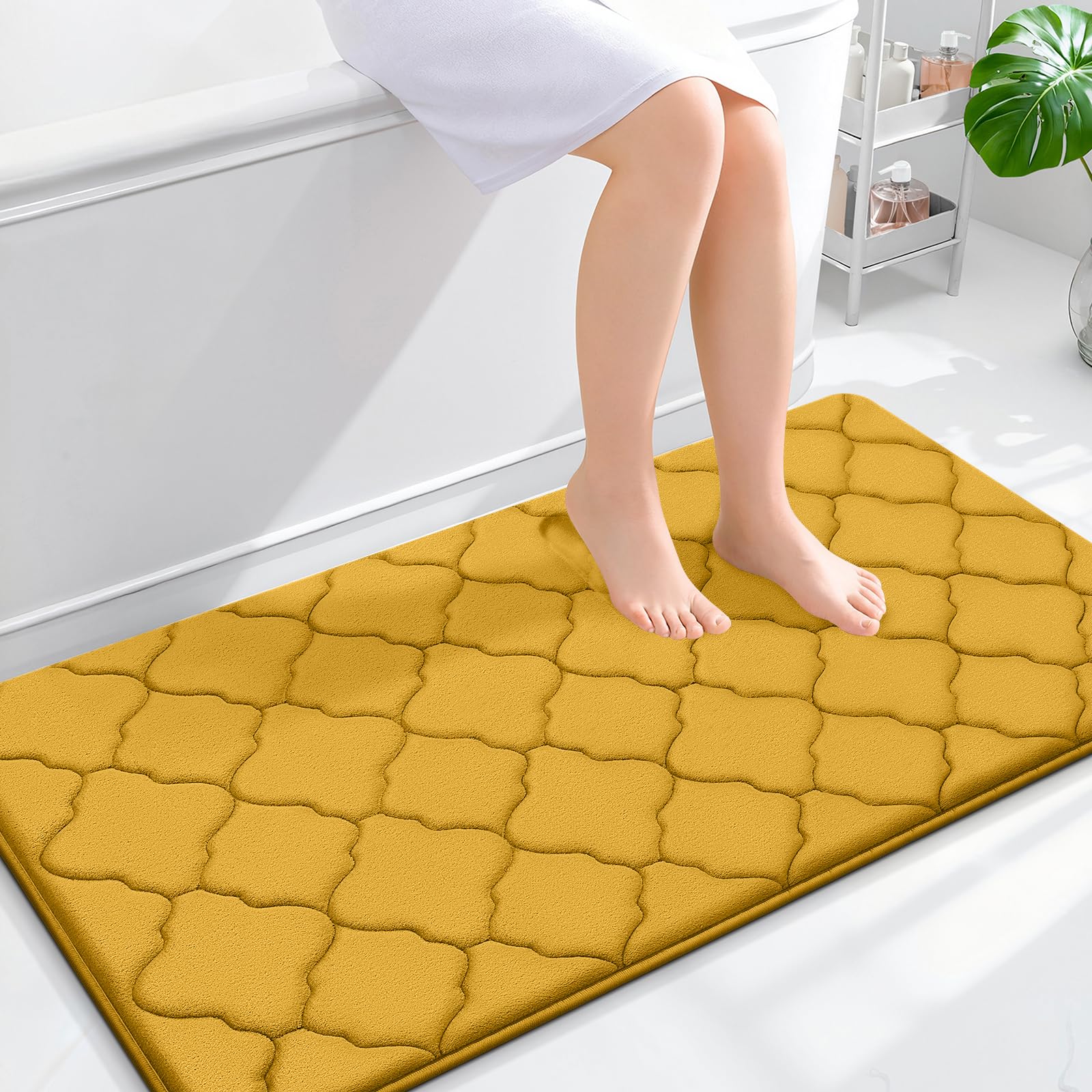 OLANLY Memory Foam Bath Mat Rug 24x16, Ultra Soft and Absorbent Bathroom Rugs, Non-Slip, Comfortable, Machine Washable Bath Carpet for Bathroom Floor, Tub, Shower and Home Decor Accessories, Black