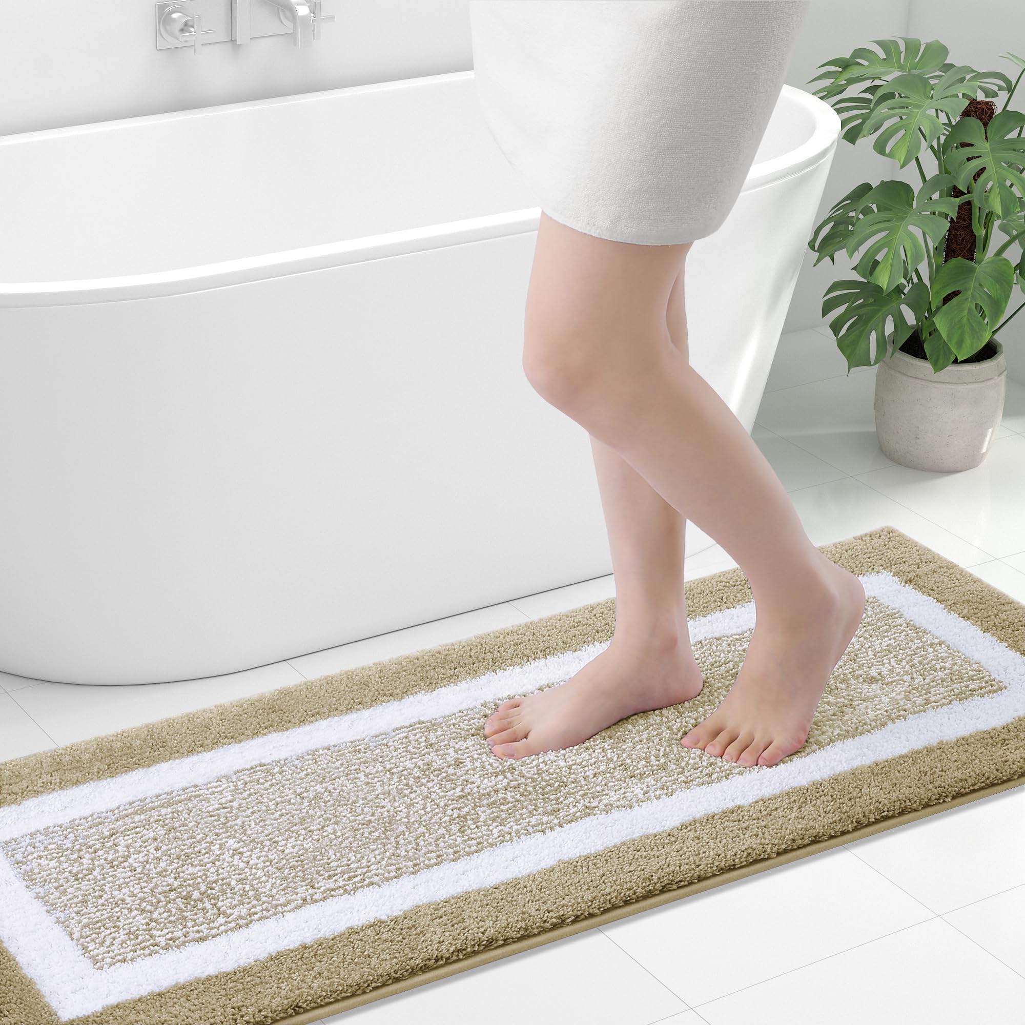 OLANLY Small Bathroom Rugs 24x16, Extra Soft and Absorbent Microfiber Bath Rugs, Non-Slip, Machine Washable, Quick Dry Shaggy Bath Carpet, Bath Mats for Bathroom Floor, Tub, Shower, Grey
