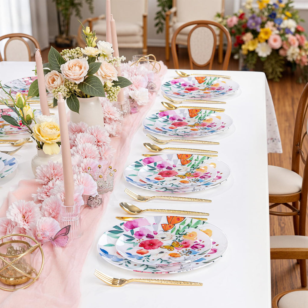 DaYammi 20Pcs Floral Disposable Plastic Plates-Disposable Heavy duty Watercolor Floral Plastic Plates 10.25 inch Dinner plates and 7.5 inch Dessert plates, Disposable Plate for Party Mother's Day
