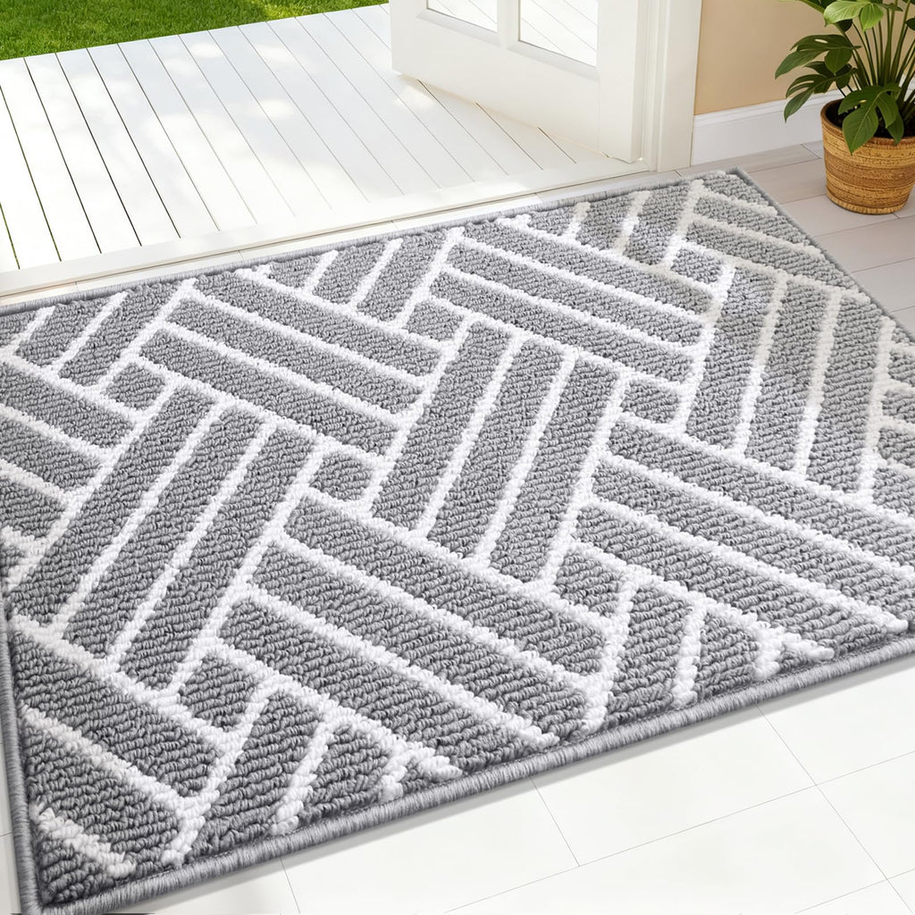 OLANLY Indoor Door Mat, 32x20 Inch, Dirt Resistant and Absorbent, Non-Slip Rubber Backing Floor Mats, Easy Clean Low-Profile Doormat for Entryway, Front Door, and Inside Entrance, Grey
