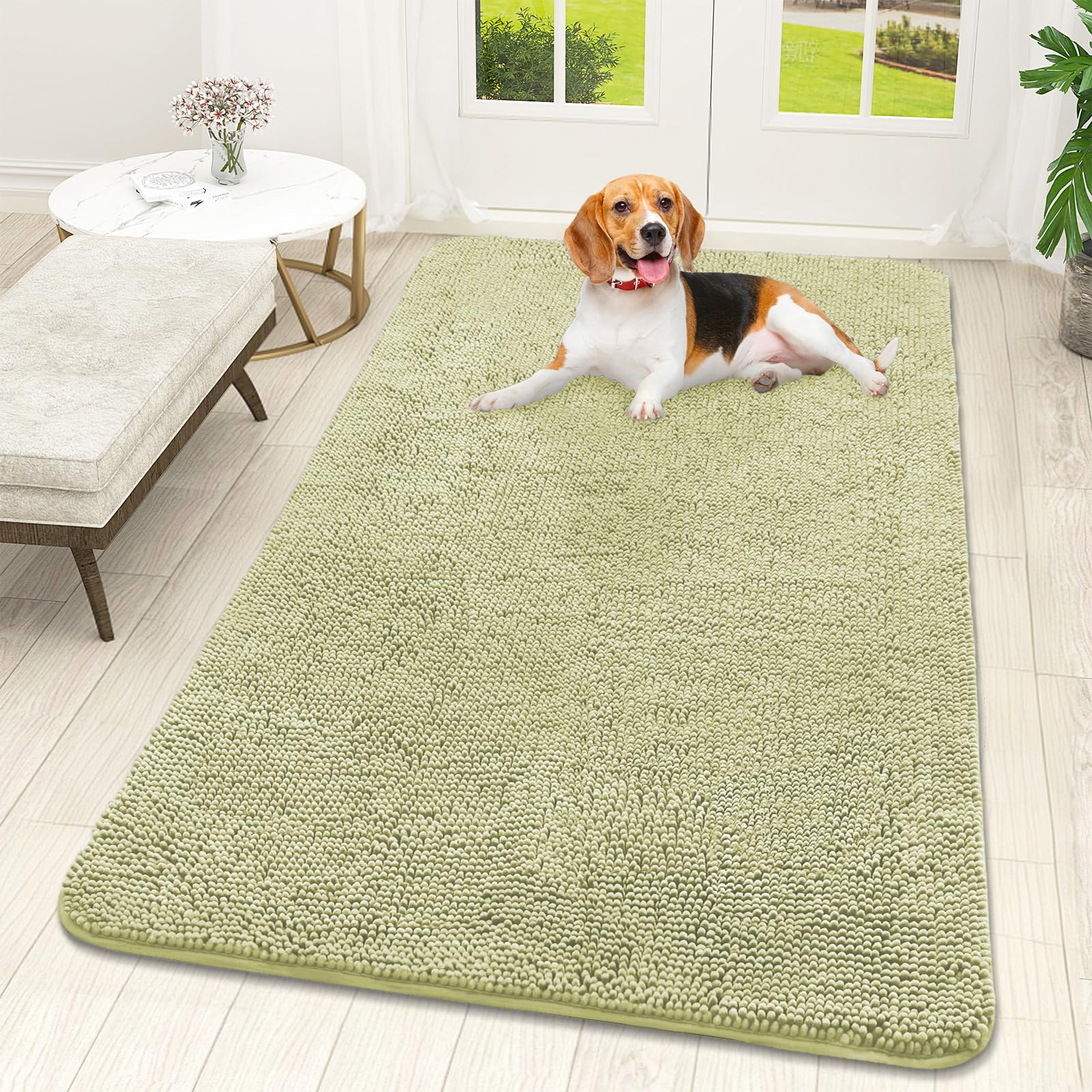OLANLY Dog Door Mat for Muddy Paws 30x20, Absorbs Moisture and Dirt, Absorbent Non-Slip Washable Doormat, Quick Dry Chenille Mud Mat for Dogs, Entry Indoor Entryway Carpet for Inside Floor, Grey