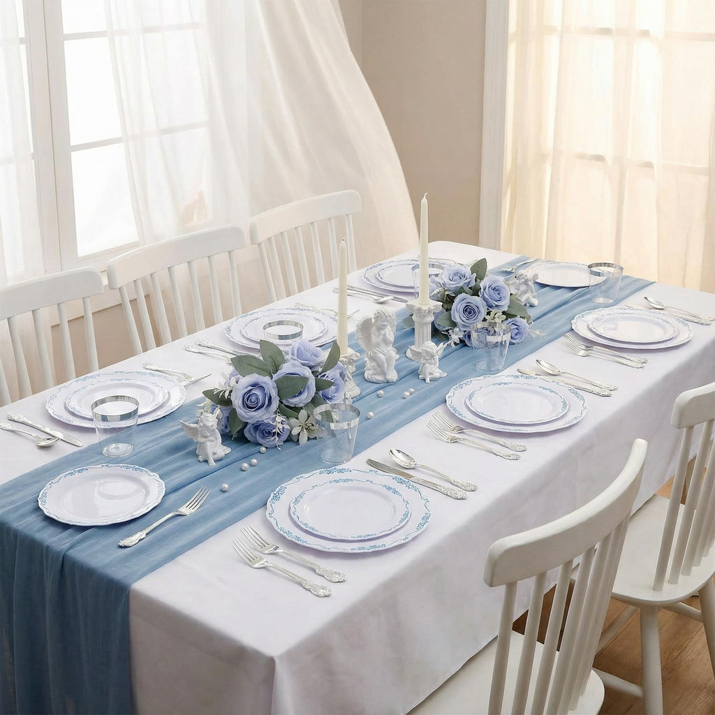 DaYammi 60PCS Blue and White Plastic Plates Blue Rim White Disposable Plates Blue White Party plates Include:30 Plastic Dinner Plate 30 Dessert plate and Wedding & Party Dining