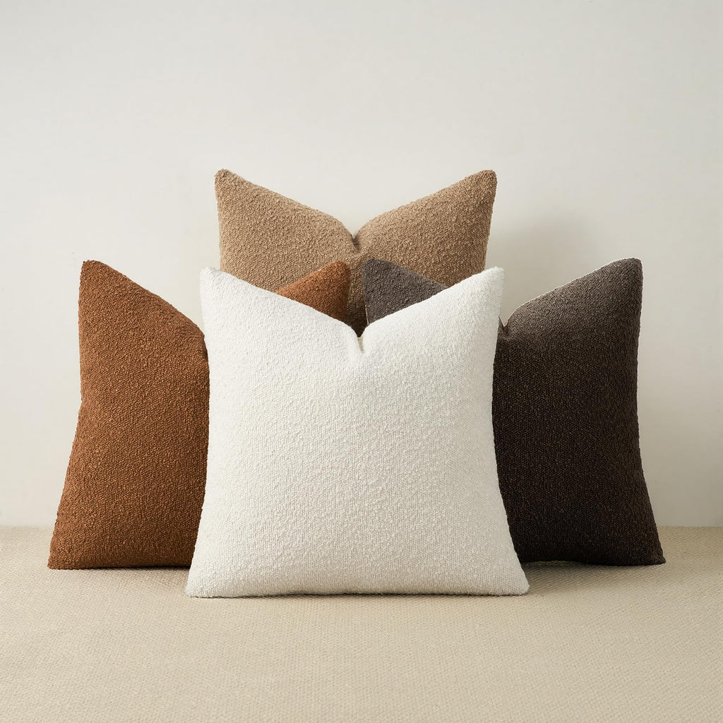 Topfinel Boucle Decorative Pillow Covers 18x18 Inches Set of 4 Neutral Cream Ivory White Pillowcase with Linen Cotton Back Chair Sofa Modern & Minimal Living Room Spring Home Decor