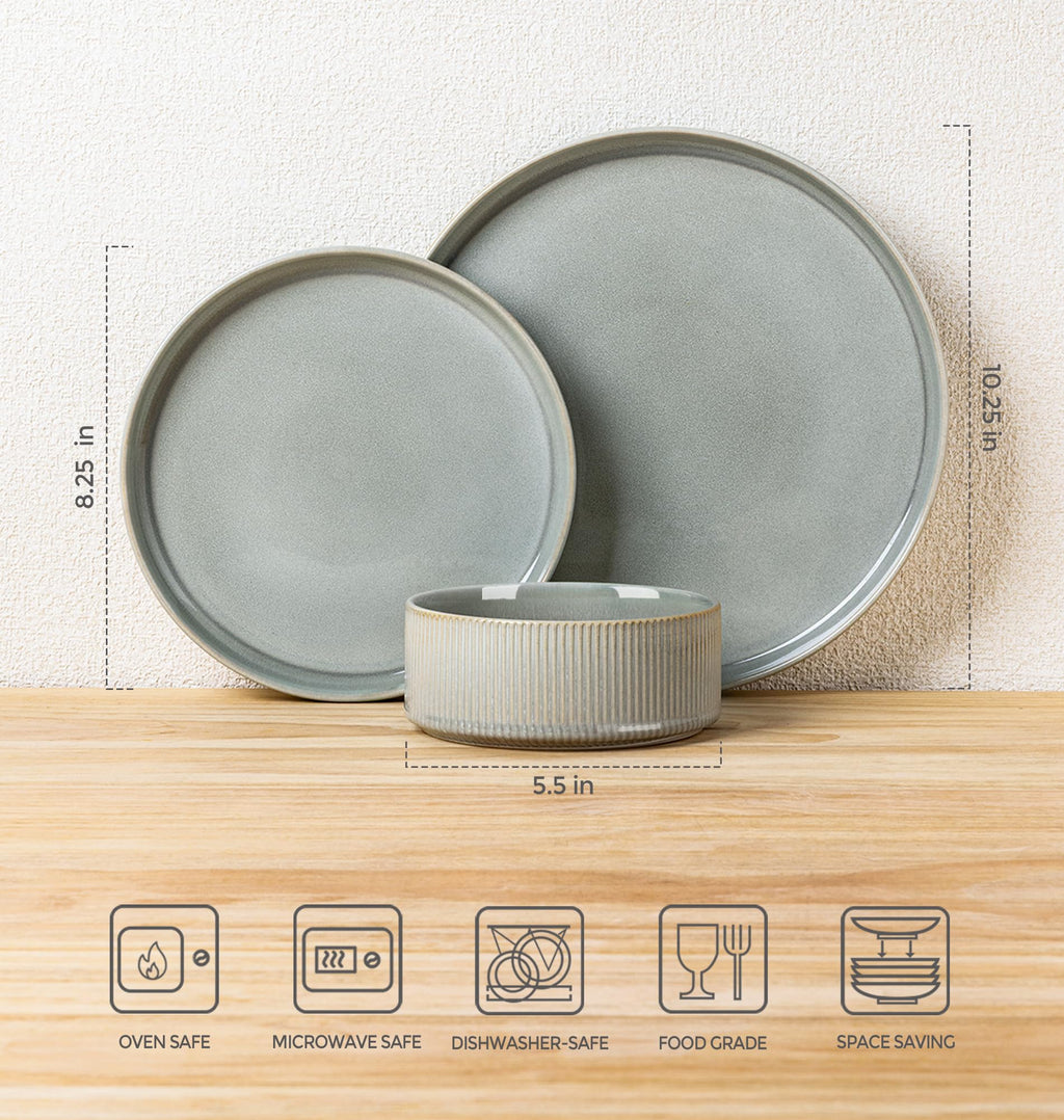 TheTerra Ceramic Dinnerware Sets for 4, 12 Pieces Porcelain Lightweight Speckled Plates and Bowls Sets, Scratch Resistant Dish Set, Oven & Microwave & Dishwasher Safe