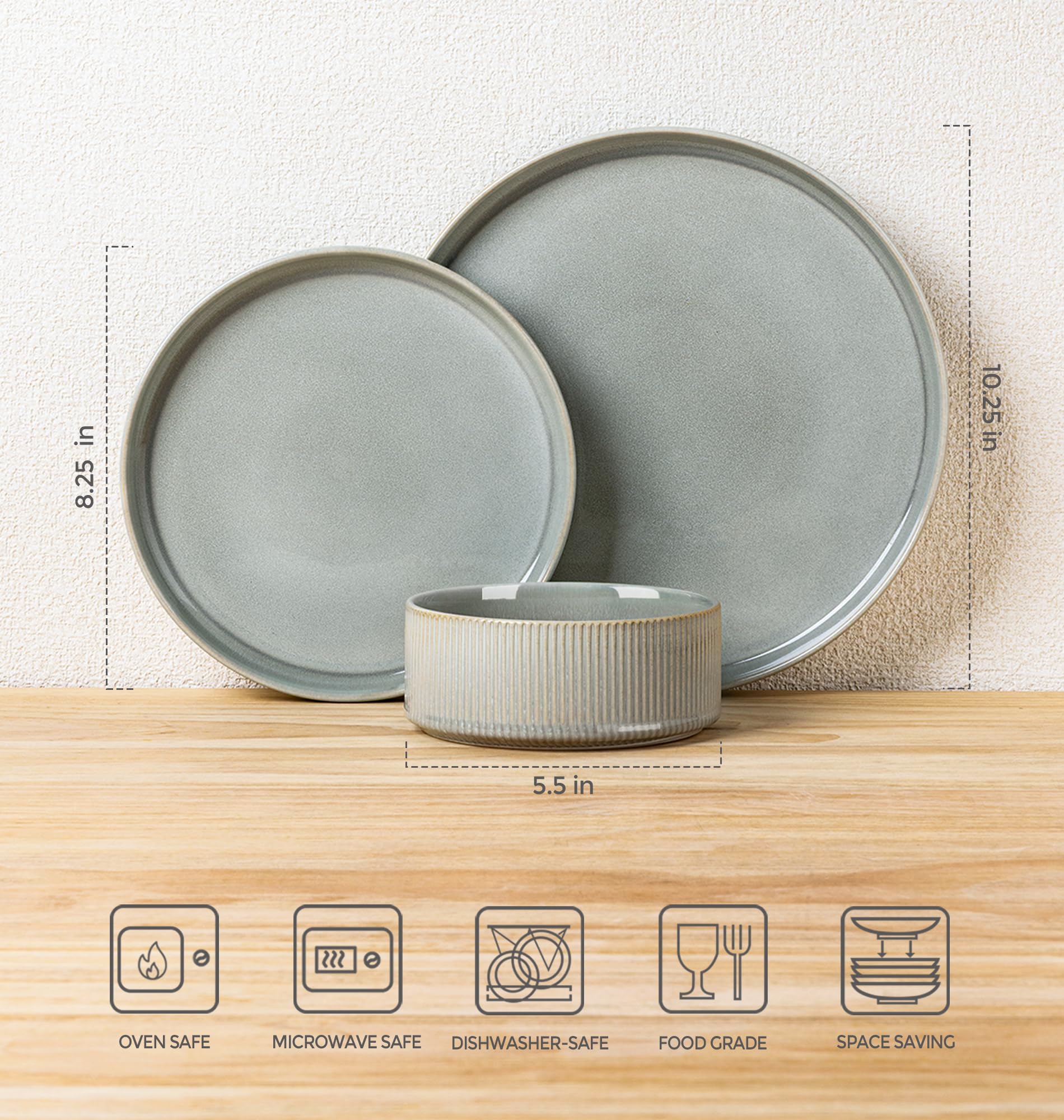 TheTerra Ceramic Dinnerware Sets for 4, 12 Pieces Porcelain Lightweight Speckled Plates and Bowls Sets, Scratch Resistant Dish Set, Oven & Microwave & Dishwasher Safe