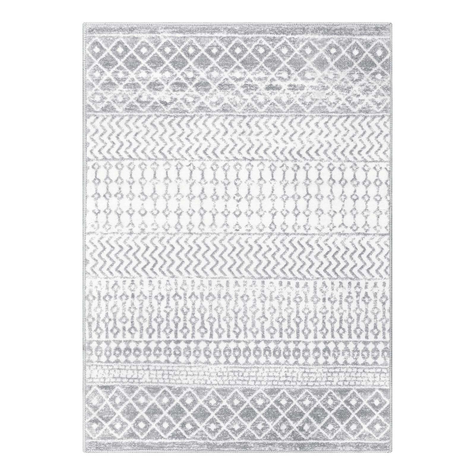 Moroccan Washable Rugs, 2x3 Light Grey Rug Non-Slip Small Distressed Entryway Rugs, Soft Low-Pile Bedroom Rug Indoor Doormat Carpet for Entryway Kitchen Bathroom