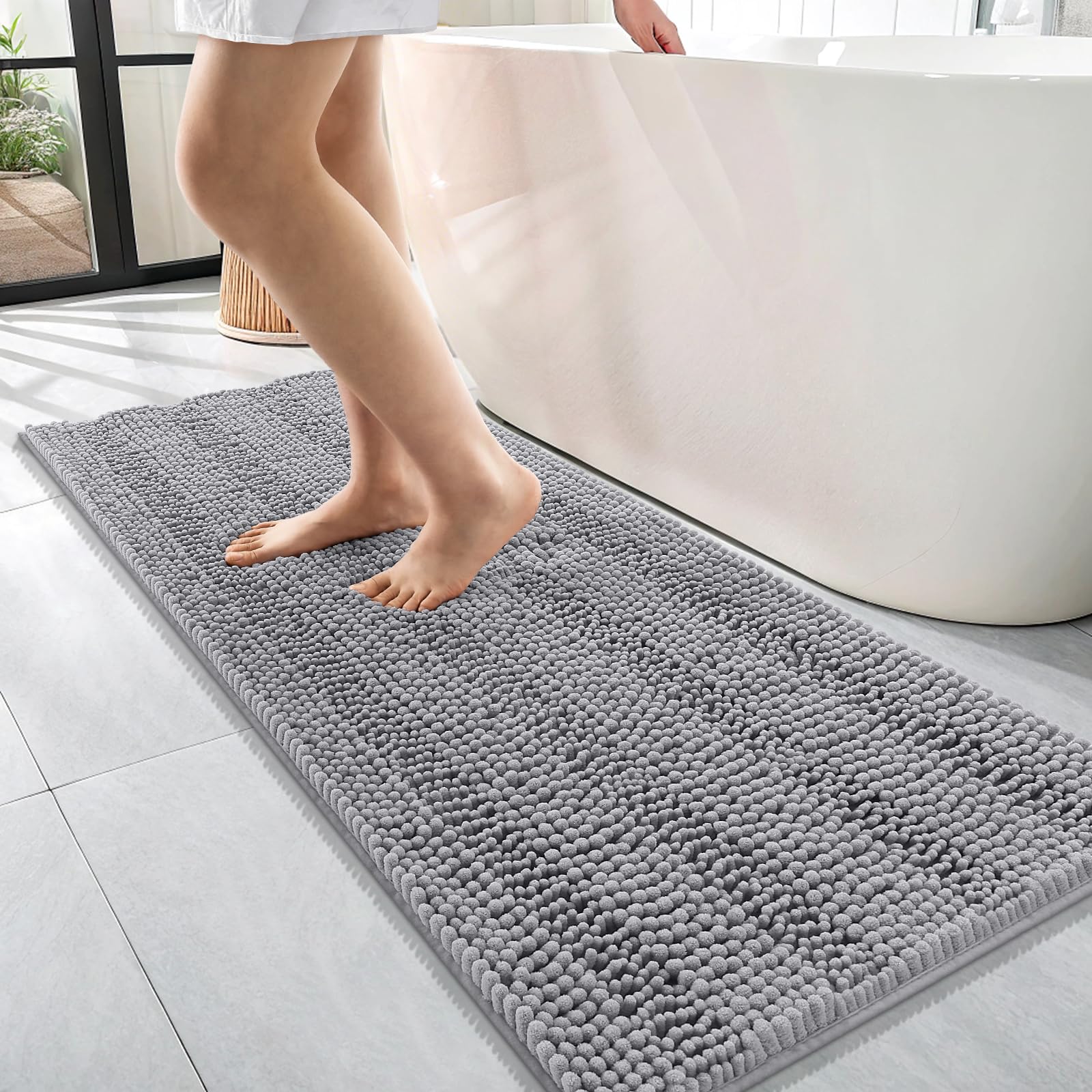 OLANLY Thick Bathroom Rugs 30x20, Extra Soft Absorbent Chenille Striped Bath Rugs, Rubber Backing, Machine Wash Dry, Bath Mats for Bathroom Floor, Tub and Shower, Home Decor Accessories, Grey