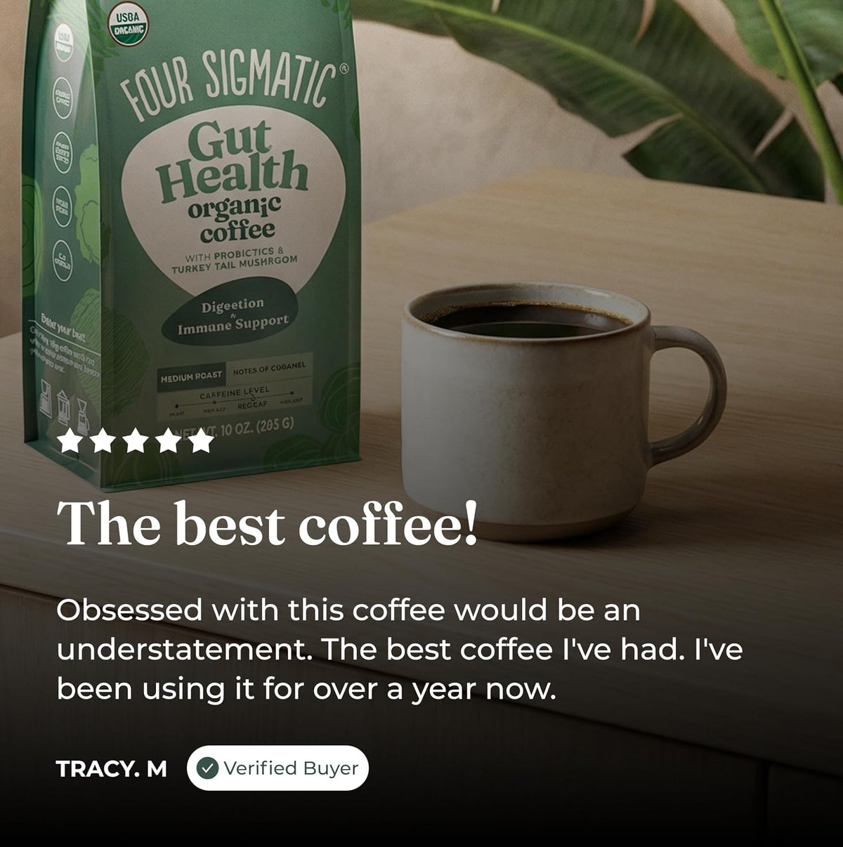 Four Sigmatic Gut Health Organic Ground Coffee | Medium Roast, Immune Boosting Probiotic Mushroom Coffee with Chaga & Turkey Tail for Gut Health & Immune Support | 12oz Bag
