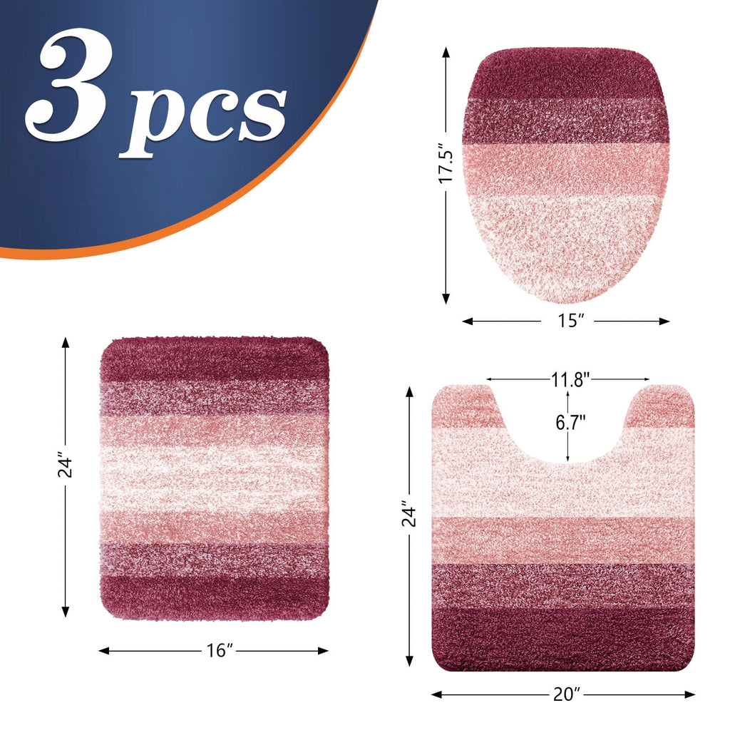 OLANLY Bathroom Rugs Sets 3 piece, Soft Microfiber Absorbent Bath Mat, U-Shaped Contour Toilet Mat and Toilet Lid Cover, Quick Dry, Machine Washable, Toilet Cover and Rug Set for Bathroom, Grey
