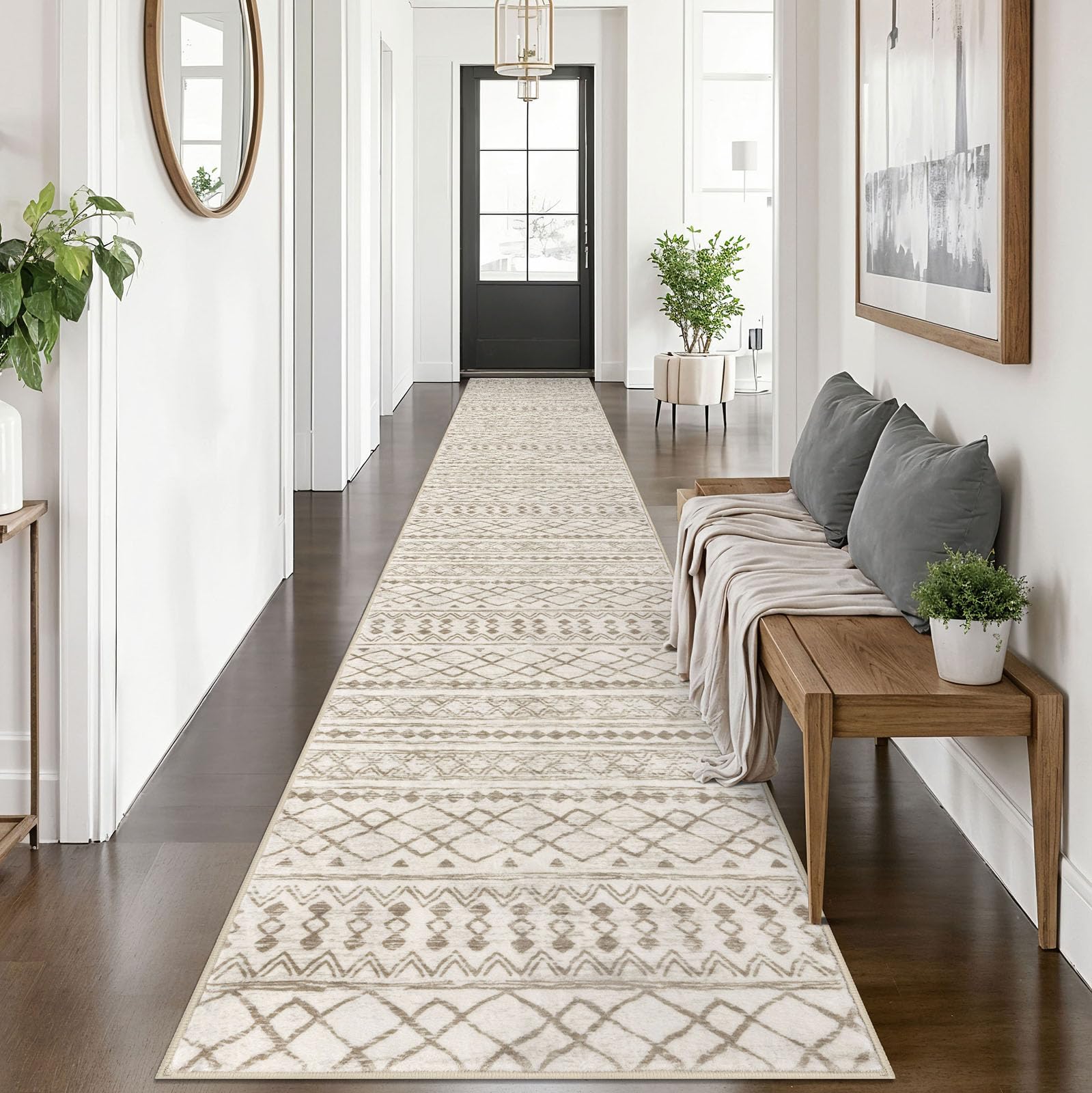 KUTA Washable Non-Slip Rugs for Entryway 2x3, Grey Moroccan Boho Small Area Rug, Ultra Soft Vintage Geometric Low-Pile Indoor Door Mat Floor Carpet for Indoor, Entrance, Kitchen, Bathroom, Bedroom
