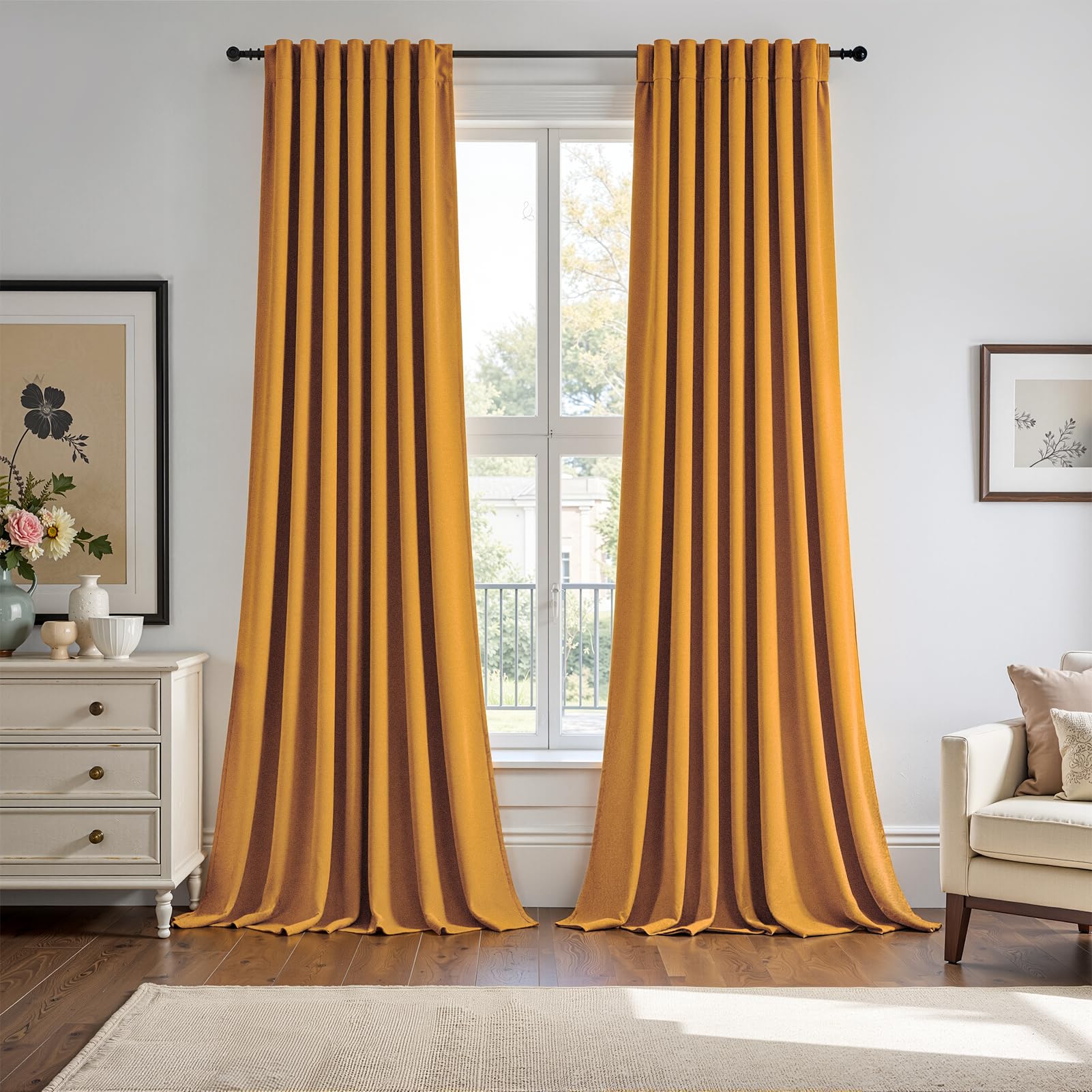 Topfinel Olive Green Velvet Blackout Curtains 84 Inches Long, Soundproof Room Darkening Dark Green Forest Green Thermal Insulated Boho Elegant Moody Back Tab Curtains for Living Room Bedroom 2 Panels
