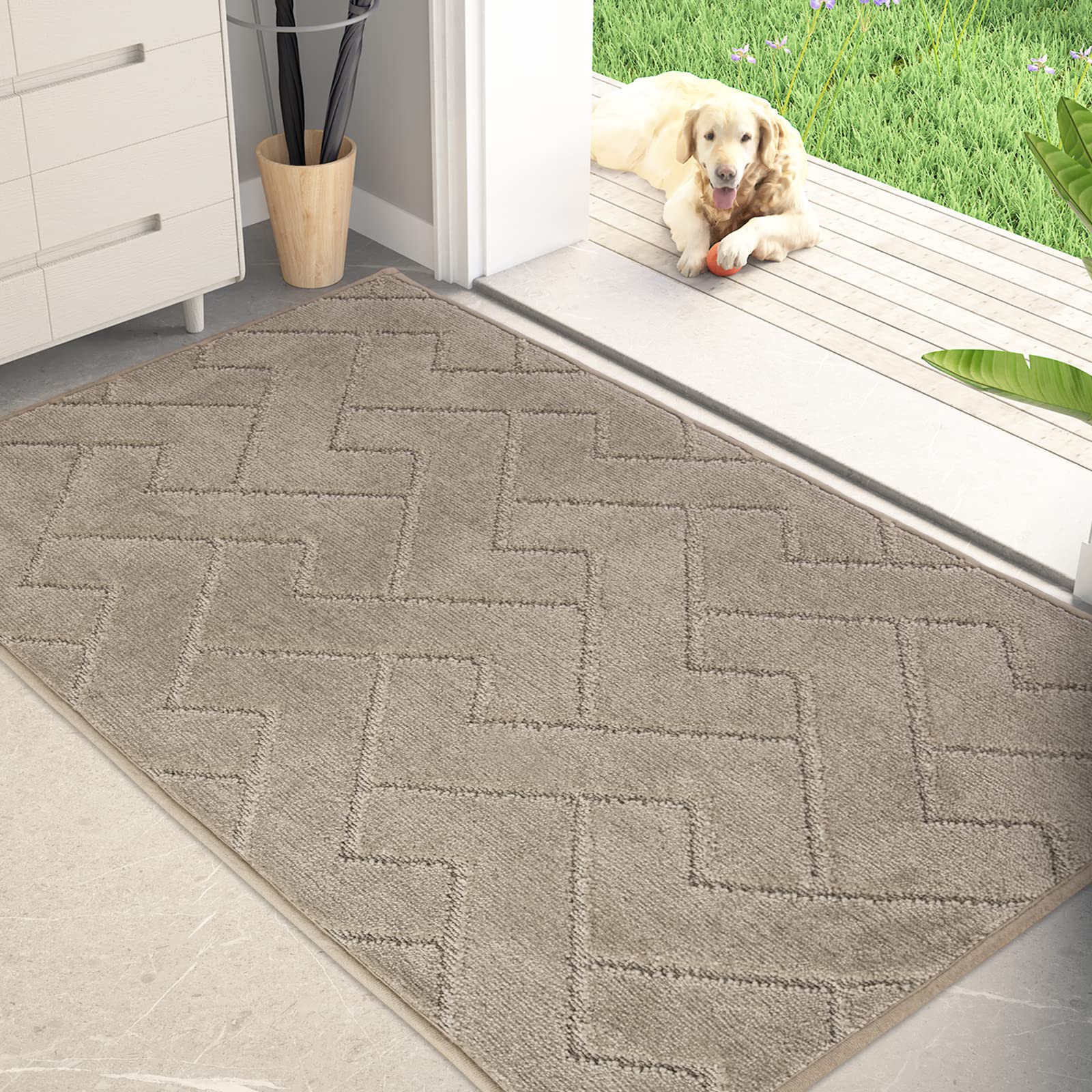 PURRUGS Dirt Trapping Door Mat 20" x 31.5", Non-Slip Machine Washable Entry Rug, Dog Doormat, Indoor Front Door Mat, Super Absorbent Entryway Rug for Muddy Shoes & Paws, Taupe