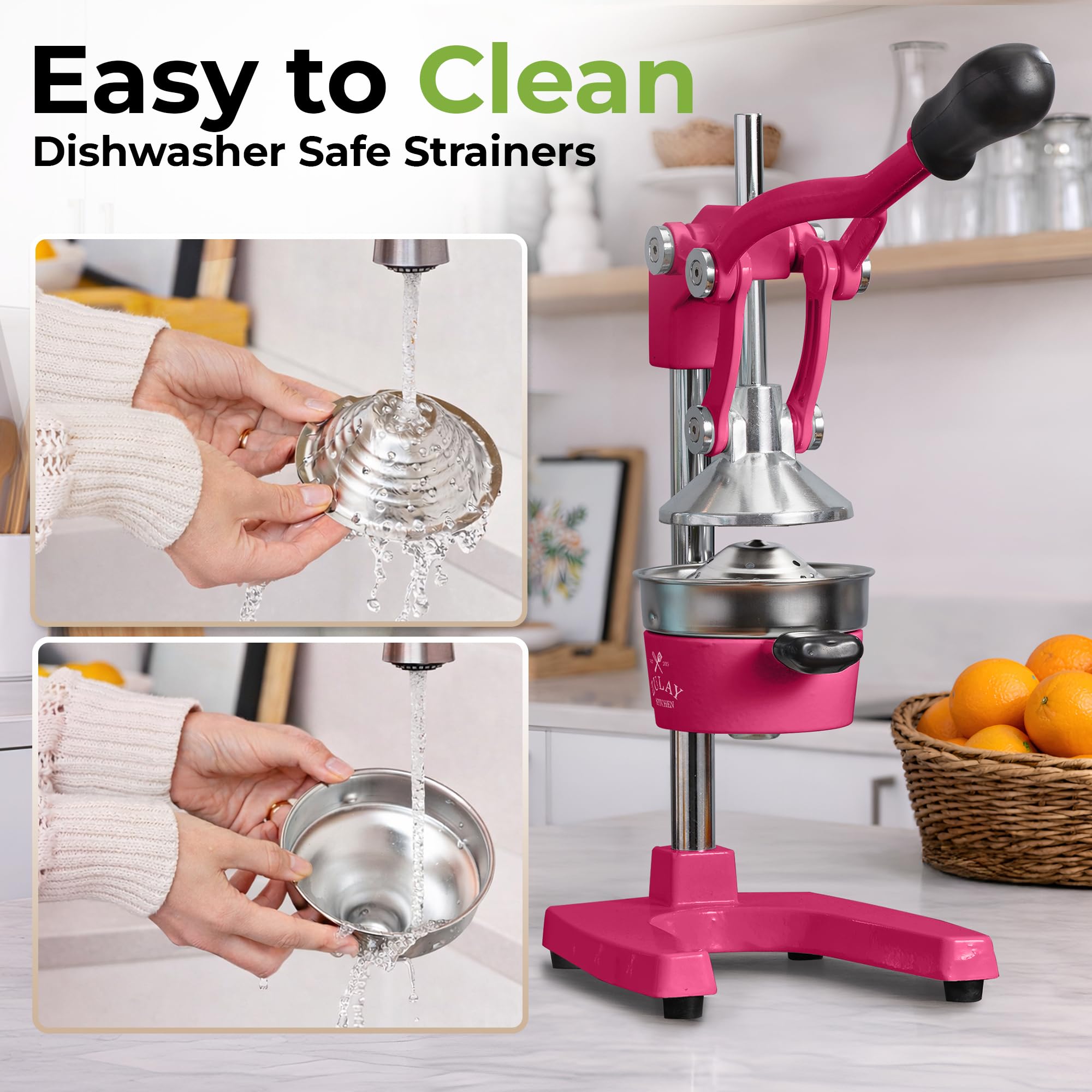 Zulay Kitchen Cast Iron Juicer - Easy-to-Clean Heavy-Duty Manual Juicer, Professional Citrus Juicer - Stainless Steel Lemon Squeezer - Manual Citrus Press & Orange Squeezer - Orange Juicer (Black)
