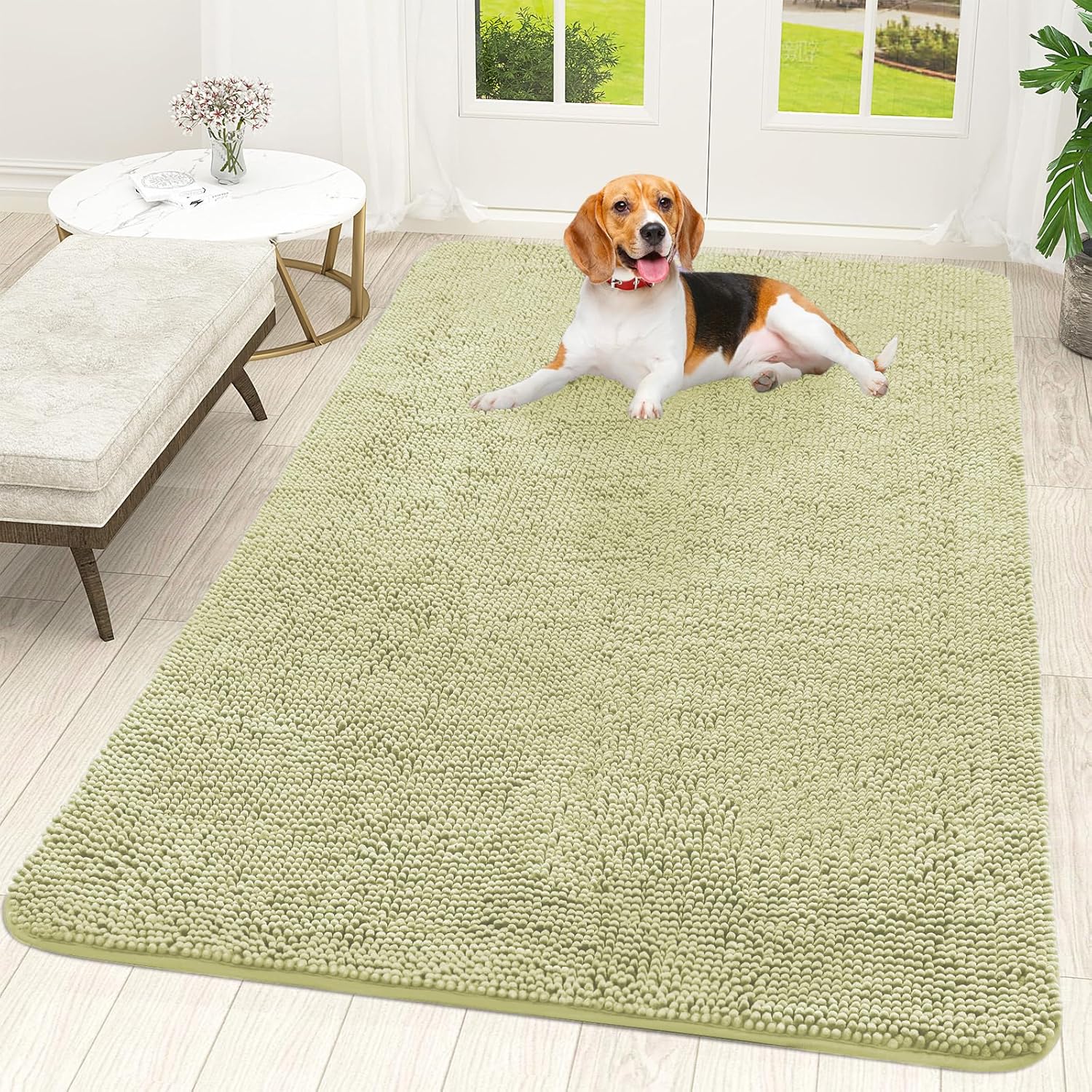 OLANLY Dog Door Mat for Muddy Paws 48x30, Absorbs Moisture and Dirt, Absorbent Non-Slip Washable Doormat, Quick Dry Chenille Mud Mat for Dogs, Entry Indoor Entryway Carpet for Inside Floor, Grey