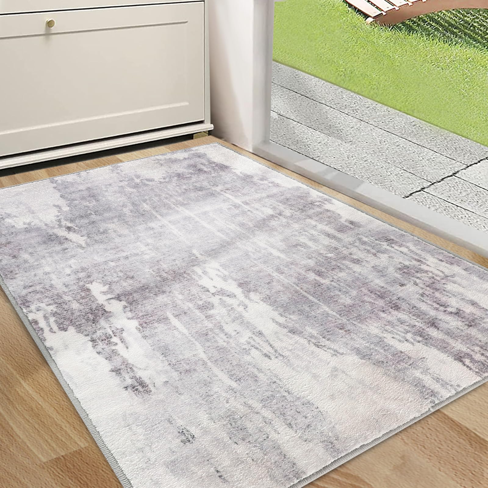 CRISTGEE Door Mat, Front Indoor Door Mat Faux Wool Non-Slip Entryway Rug Absorbent Abstract Throw Rug for Indoor Entrance Hallway Laundry Room, High Traffic Areas, 20X32 Inches, Gray Washable