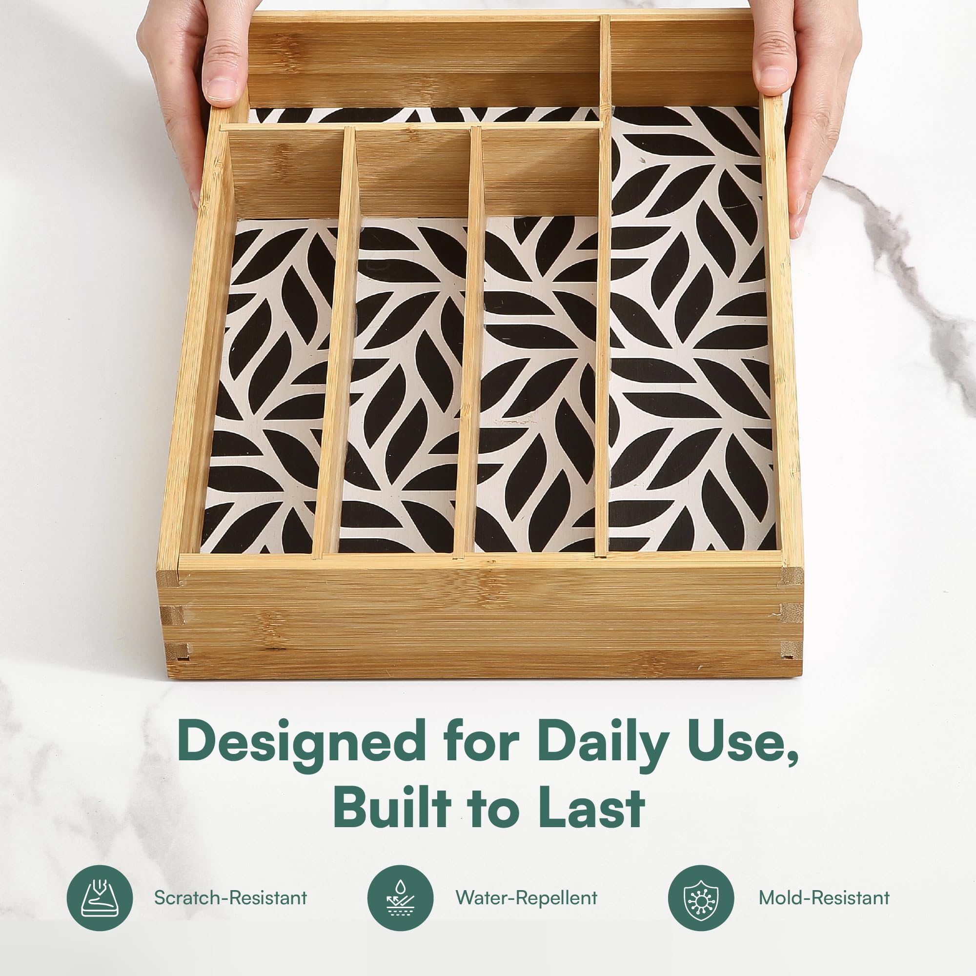 Silverware Organizer - Expandable Kitchen Drawer Organizer - Adjustable Kitchen Drawer Organizer for Utensils, Expandable to 22 Inches Wide, 10 Compartments, Silverware Tray for Drawer