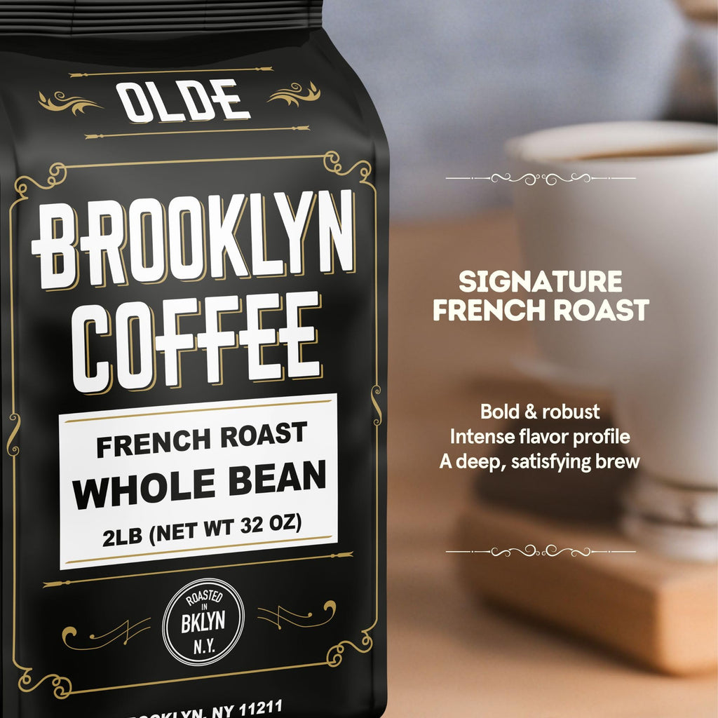 BROOKLYN COFFEE Whole Bean, Italian Dark Roast (2lb) Extra Strong, Delicious Taste, Heavenly Aroma - Fresh Bulk Coffee Beans Roasted Weekly in NYC