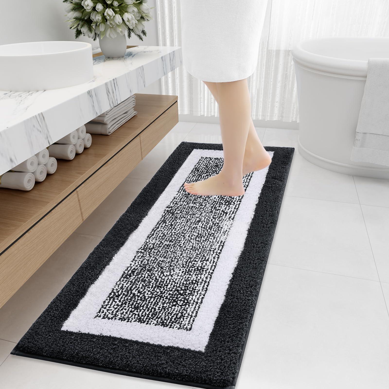 OLANLY Small Bathroom Rugs 24x16, Extra Soft and Absorbent Microfiber Bath Rugs, Non-Slip, Machine Washable, Quick Dry Shaggy Bath Carpet, Bath Mats for Bathroom Floor, Tub, Shower, Grey