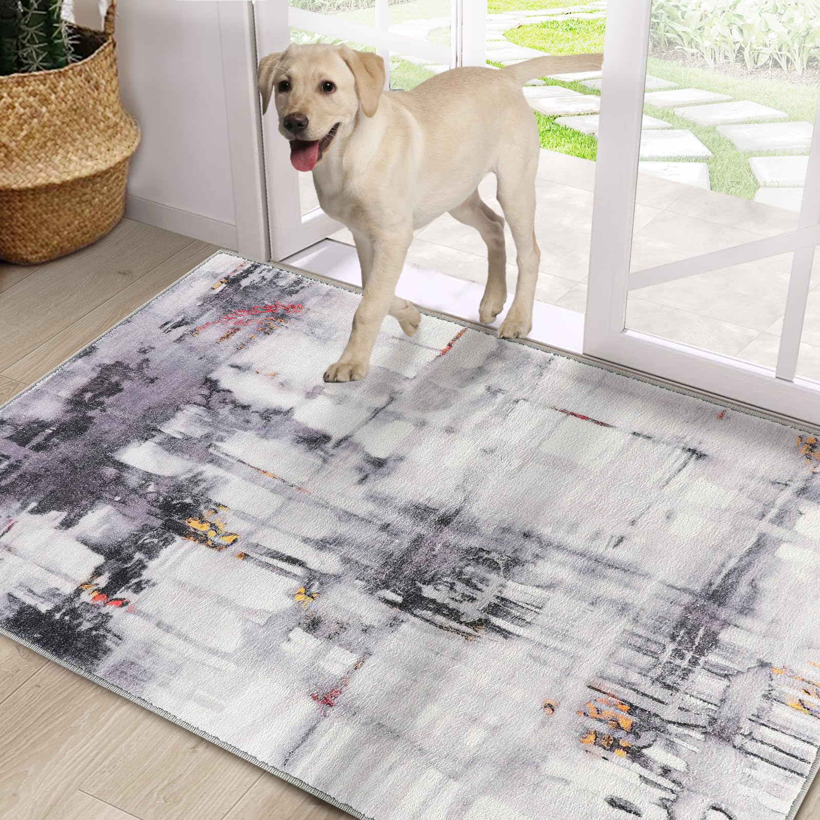 CRISTGEE Door Mat, Front Indoor Door Mat Faux Wool Non-Slip Entryway Rug Absorbent Abstract Throw Rug for Indoor Entrance Hallway Laundry Room, High Traffic Areas, 20X32 Inches, Gray Washable