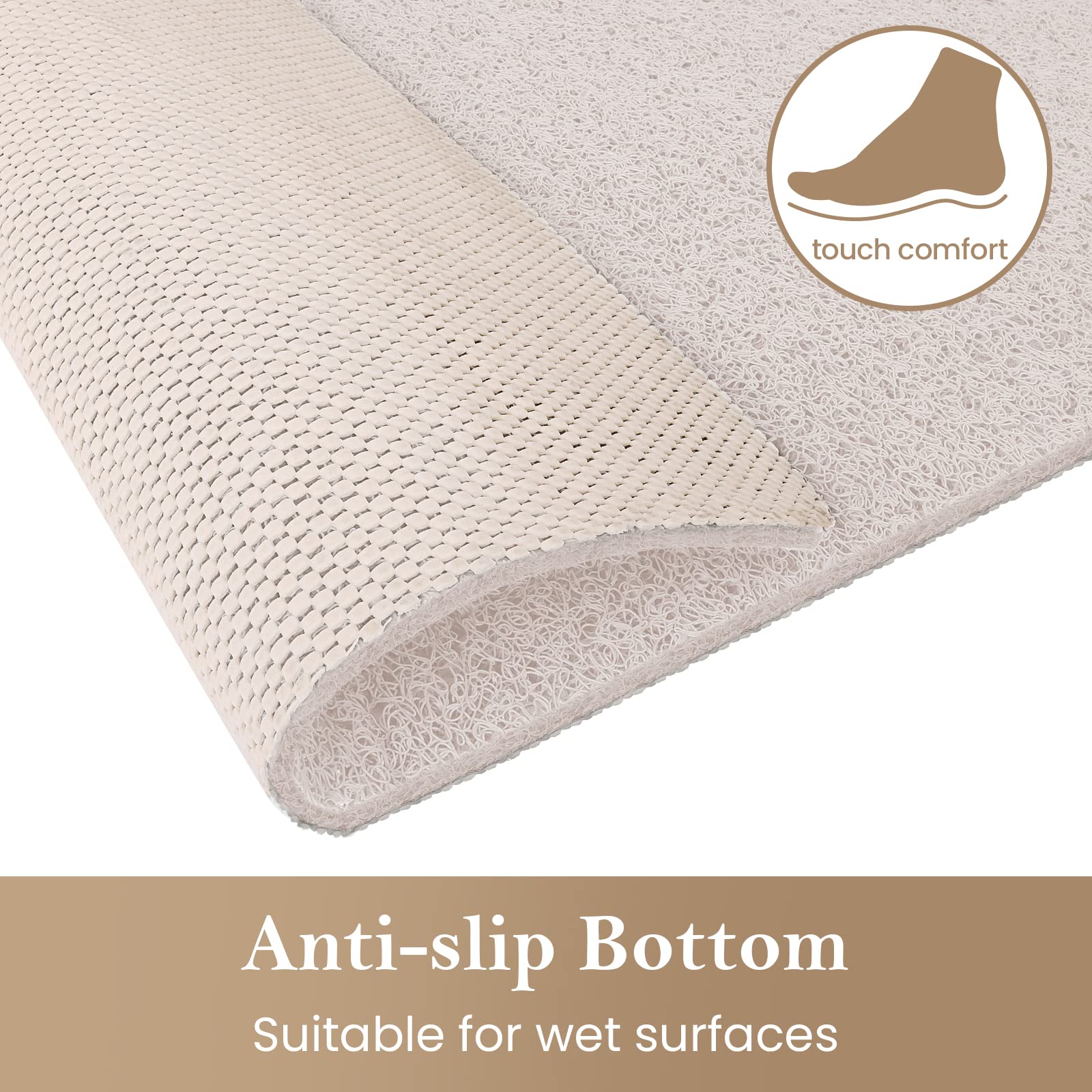 PVC Loofah Shower/Bathtub Mat Non-Slip, 24x16 inch, Soft Tub Mat with Drain, for Tub and Bathroom,Quick Drying,Grey