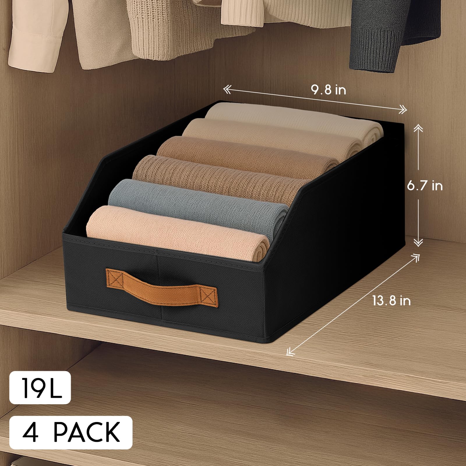 Homsorout Fabric Storage Bins for Organizing - 6 Pack Large Trapezoid Collapsible Storage Bins with Front Handle, Closet Organizers and Storage for Bedroom, Home Shelves, Small Spaces, Beige