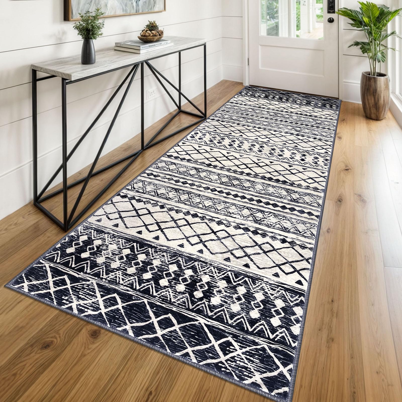 KUTA Washable Non-Slip Rugs for Entryway 2x3, Grey Moroccan Boho Small Area Rug, Ultra Soft Vintage Geometric Low-Pile Indoor Door Mat Floor Carpet for Indoor, Entrance, Kitchen, Bathroom, Bedroom