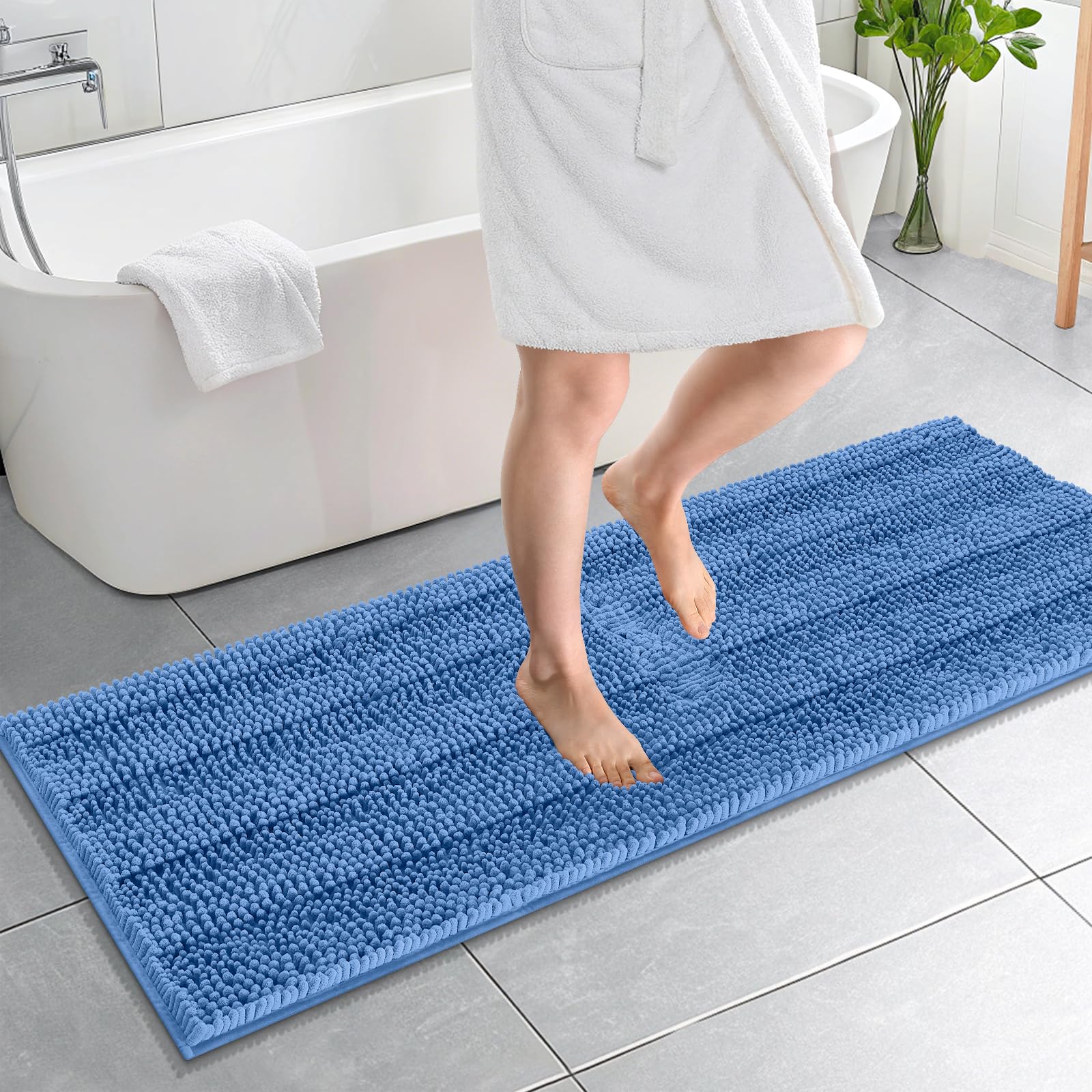 OLANLY Thick Bathroom Rugs 30x20, Extra Soft Absorbent Chenille Striped Bath Rugs, Rubber Backing, Machine Wash Dry, Bath Mats for Bathroom Floor, Tub and Shower, Home Decor Accessories, Grey