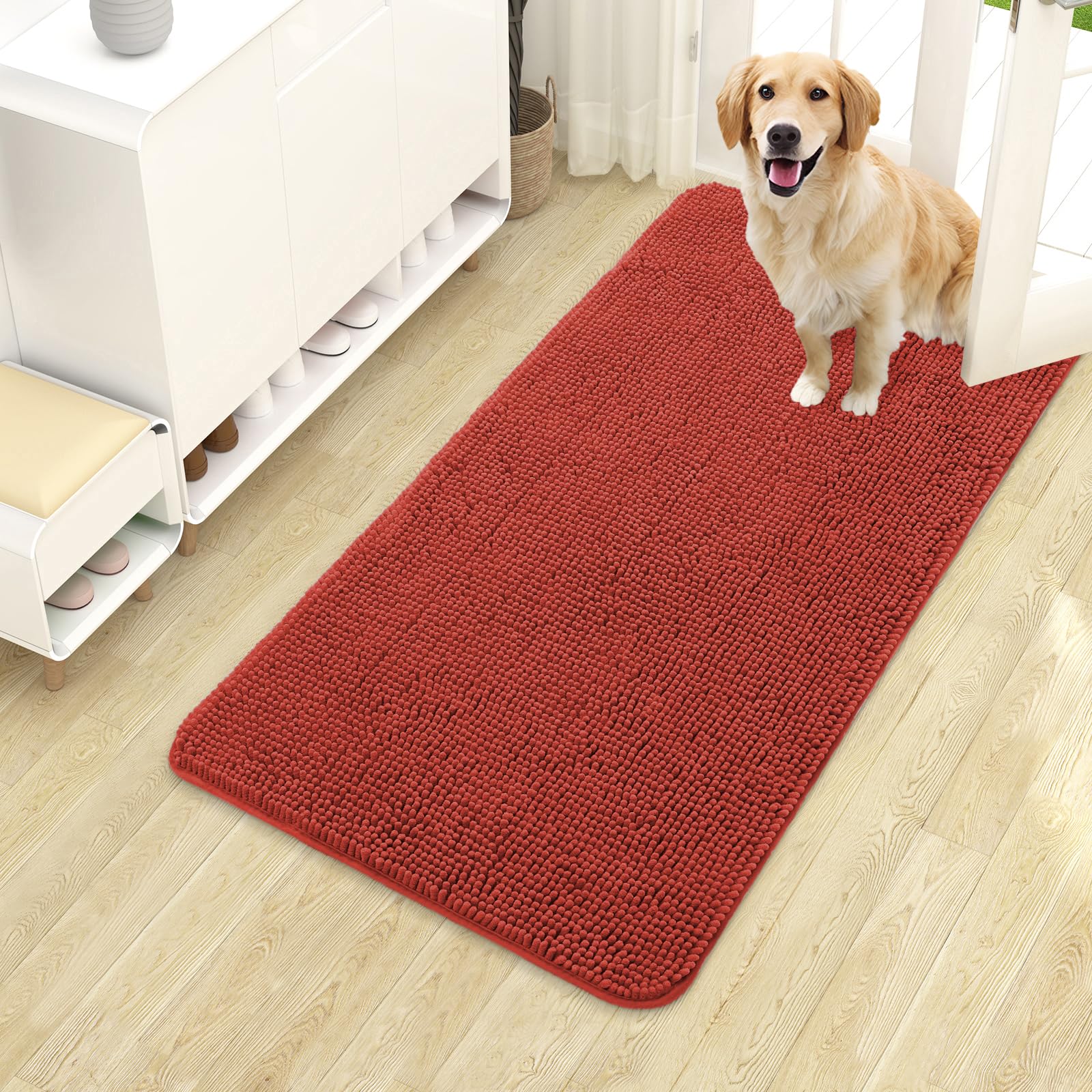 OLANLY Dog Door Mat for Muddy Paws 30x20, Absorbs Moisture and Dirt, Absorbent Non-Slip Washable Doormat, Quick Dry Chenille Mud Mat for Dogs, Entry Indoor Entryway Carpet for Inside Floor, Grey