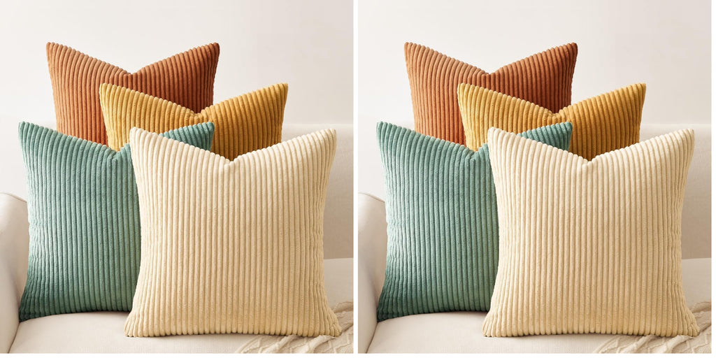 Topfinel Decorative Throw Pillow Covers Cushion Cases, Set of 4 Soft Velvet Modern Double-Sided Designs, Mix and Match for Boho Farmhouse Fall Home Decor (18x18 inch, Orange/Teal)