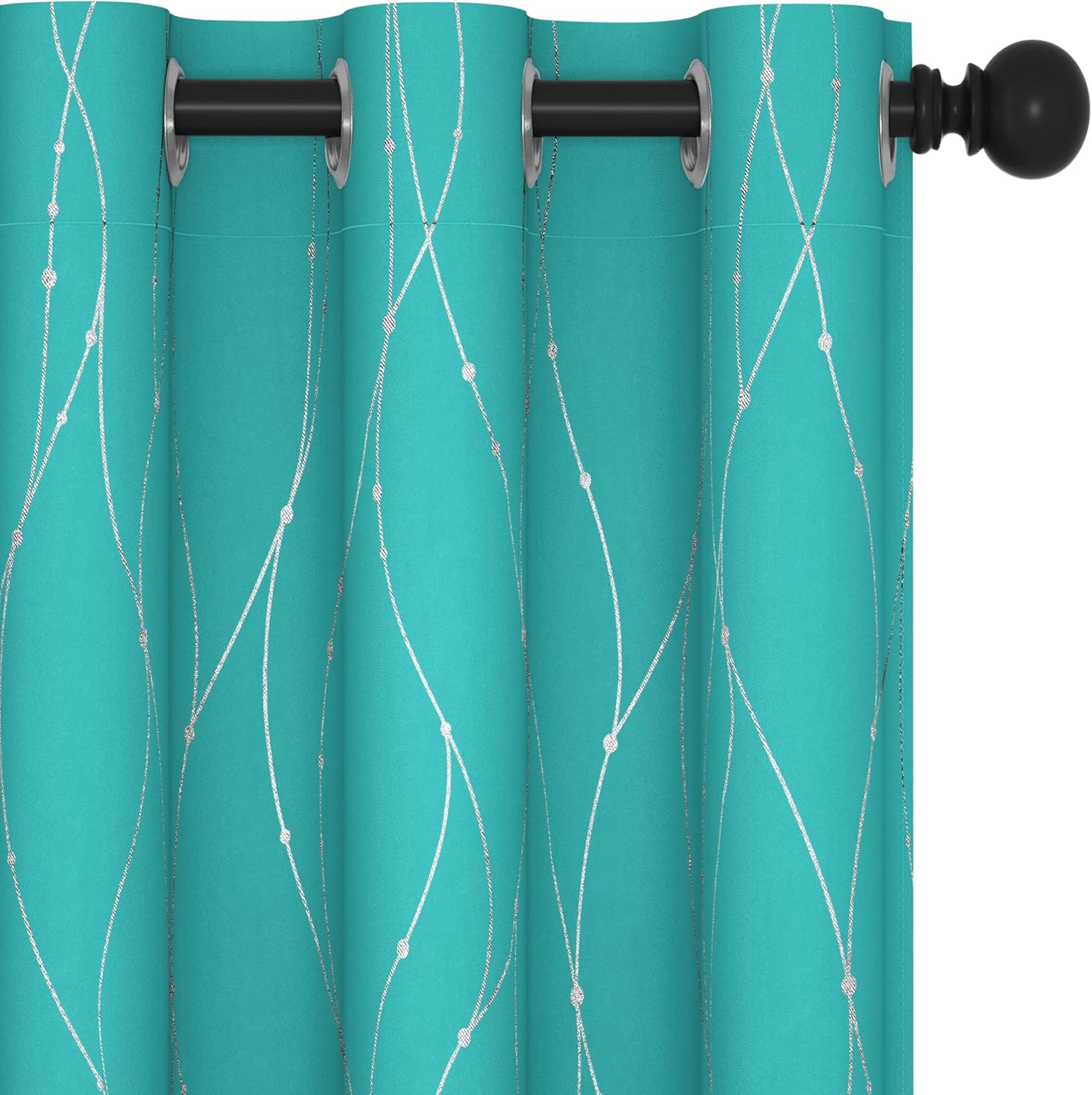 Deconovo Blackout Curtains, Grey Curtain, Thermal Insulated Soundproof Curtain Drapes, Wave Dot Foil Print, 52 x 84 Inch, 2 Panels, Machine‑Washable Privacy Window Drape for Bedroom Living Room Office