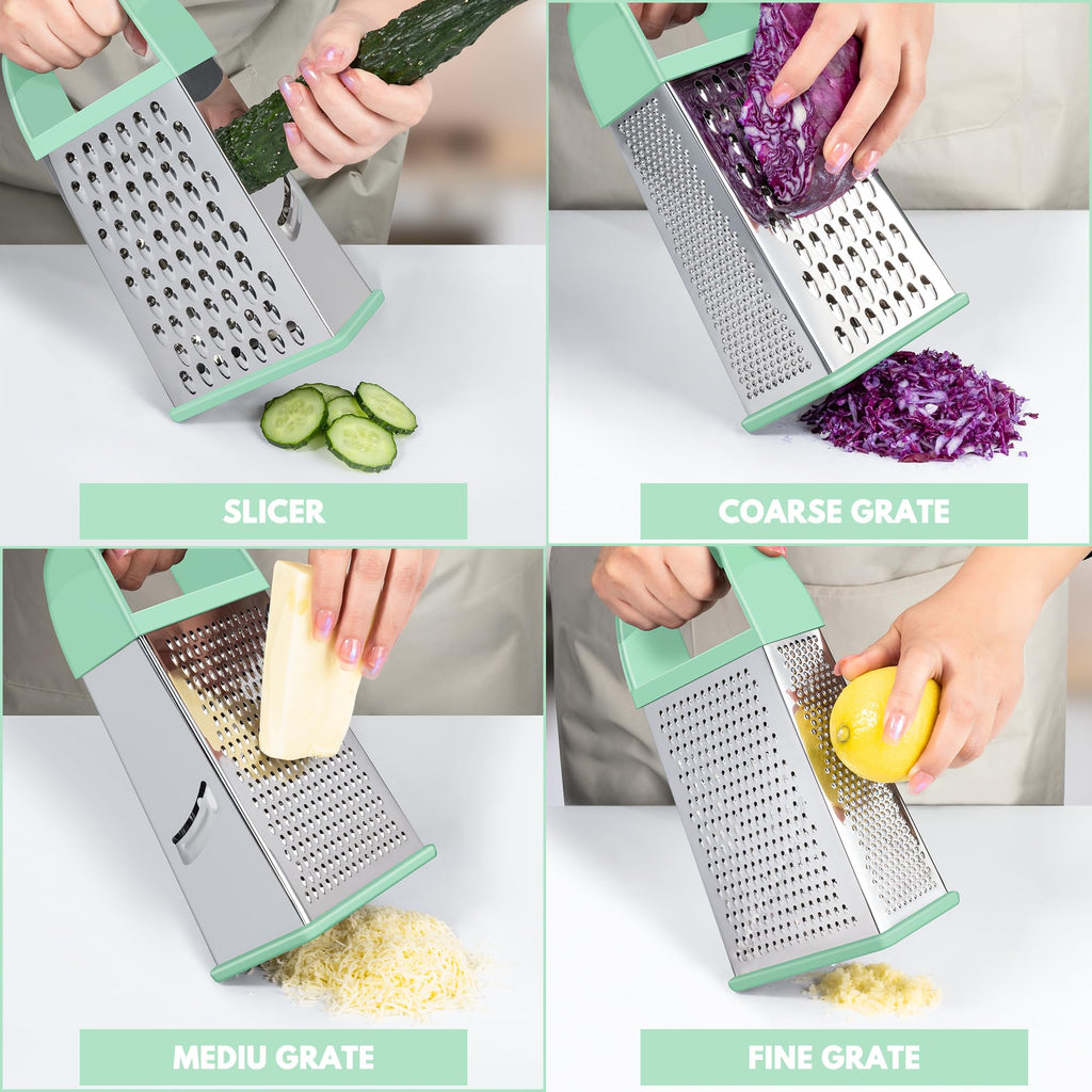 Urbanstrive Cheese Grater With Container Box Grater Stainless Steel Graters for Kitchen Cheese Shredder Parmesan Shredder Kitchen Gadgets Kitchen Tools Kitchen Gifts for Chef Dishwasher Safe Zester