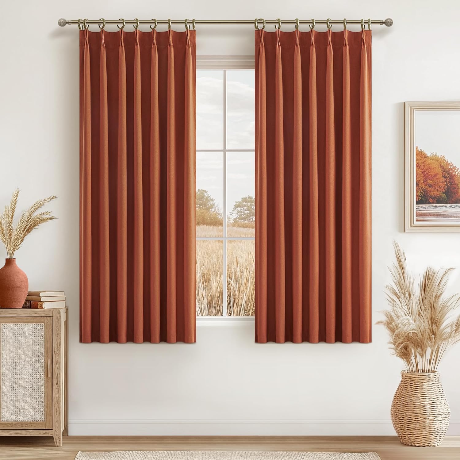 Natural Linen Pinch Pleated Blackout Curtains & Drapes 96 Inch Long Bedroom/Livingroom Farmhouse Curtains 2 Panel Sets, Neutral Track Room Darkening Thermal Insulated 8ft Back Tab Window Curtain