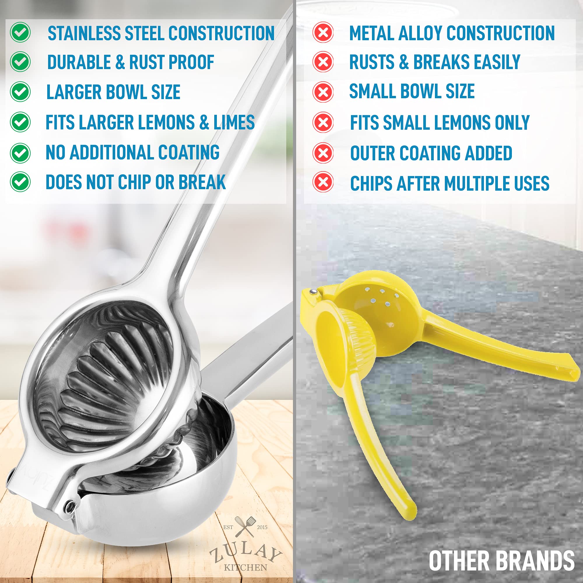 Lemon Squeezer Stainless Steel with Premium Quality Heavy Duty Solid Metal Squeezer Bowl - Large Manual Citrus Press Juicer and Lime Squeezer Stainless Steel - by Zulay Kitchen