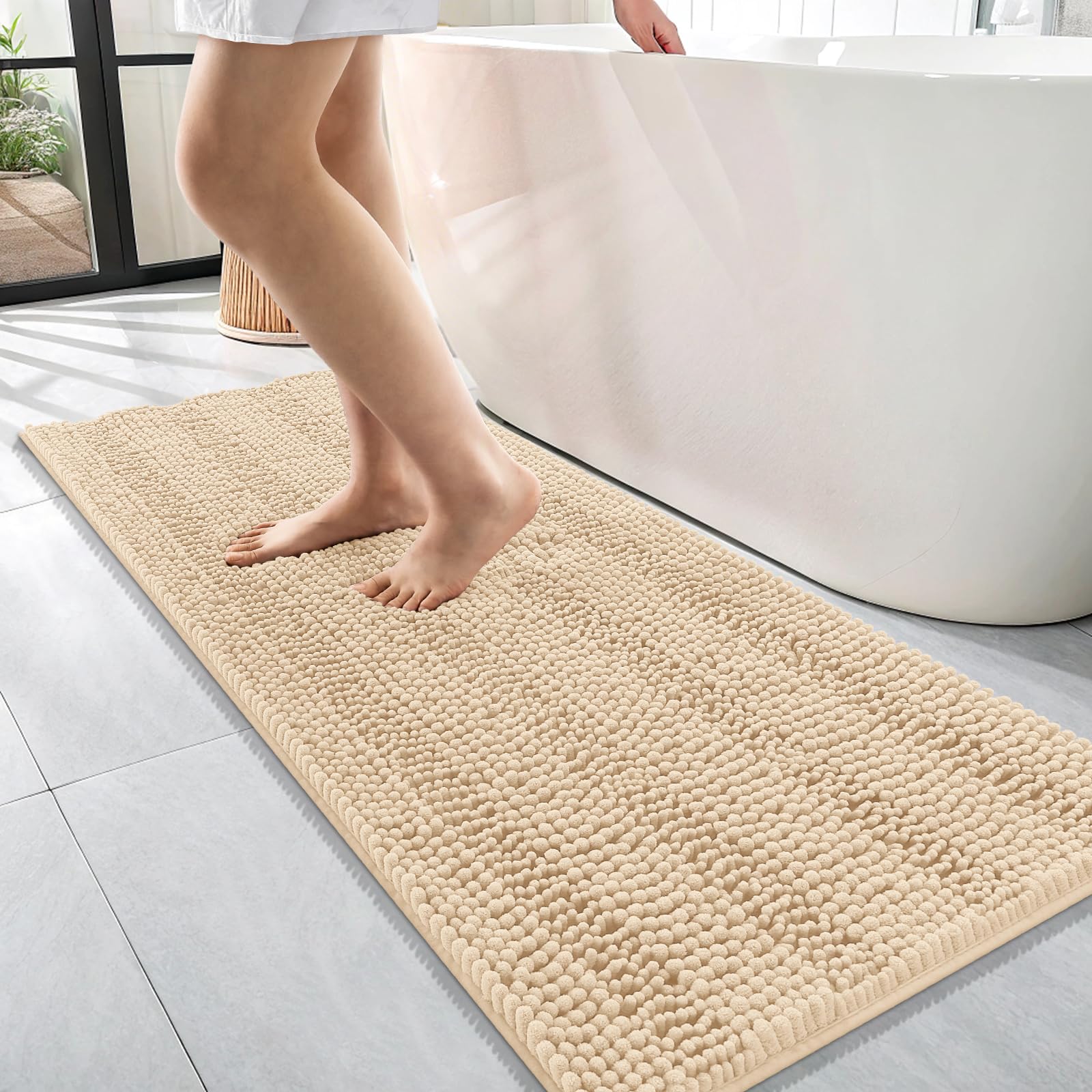 OLANLY Thick Bathroom Rugs 30x20, Extra Soft Absorbent Chenille Striped Bath Rugs, Rubber Backing, Machine Wash Dry, Bath Mats for Bathroom Floor, Tub and Shower, Home Decor Accessories, Grey