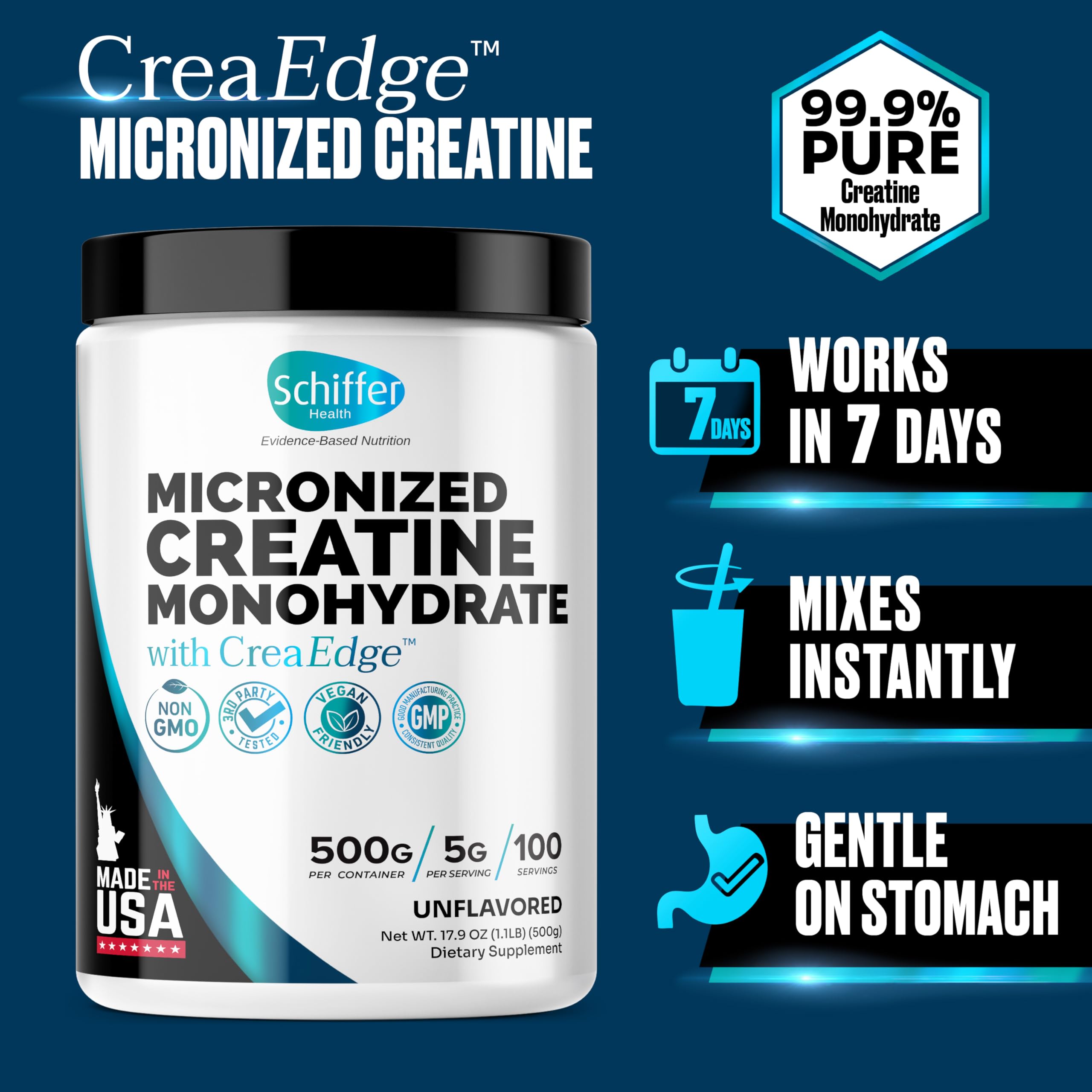 Creatine Monohydrate Powder 500g – Supports Muscle Growth, Strength & Cognitive Function*, 5g per Serv - 100 Servings, Pure Micronized Creatine for Enhanced Performance, Unflavored, 17.9 oz