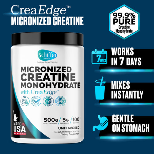 Creatine Monohydrate Powder 500g – Supports Muscle Growth, Strength & Cognitive Function*, 5g per Serv - 100 Servings, Pure Micronized Creatine for Enhanced Performance, Unflavored, 17.9 oz