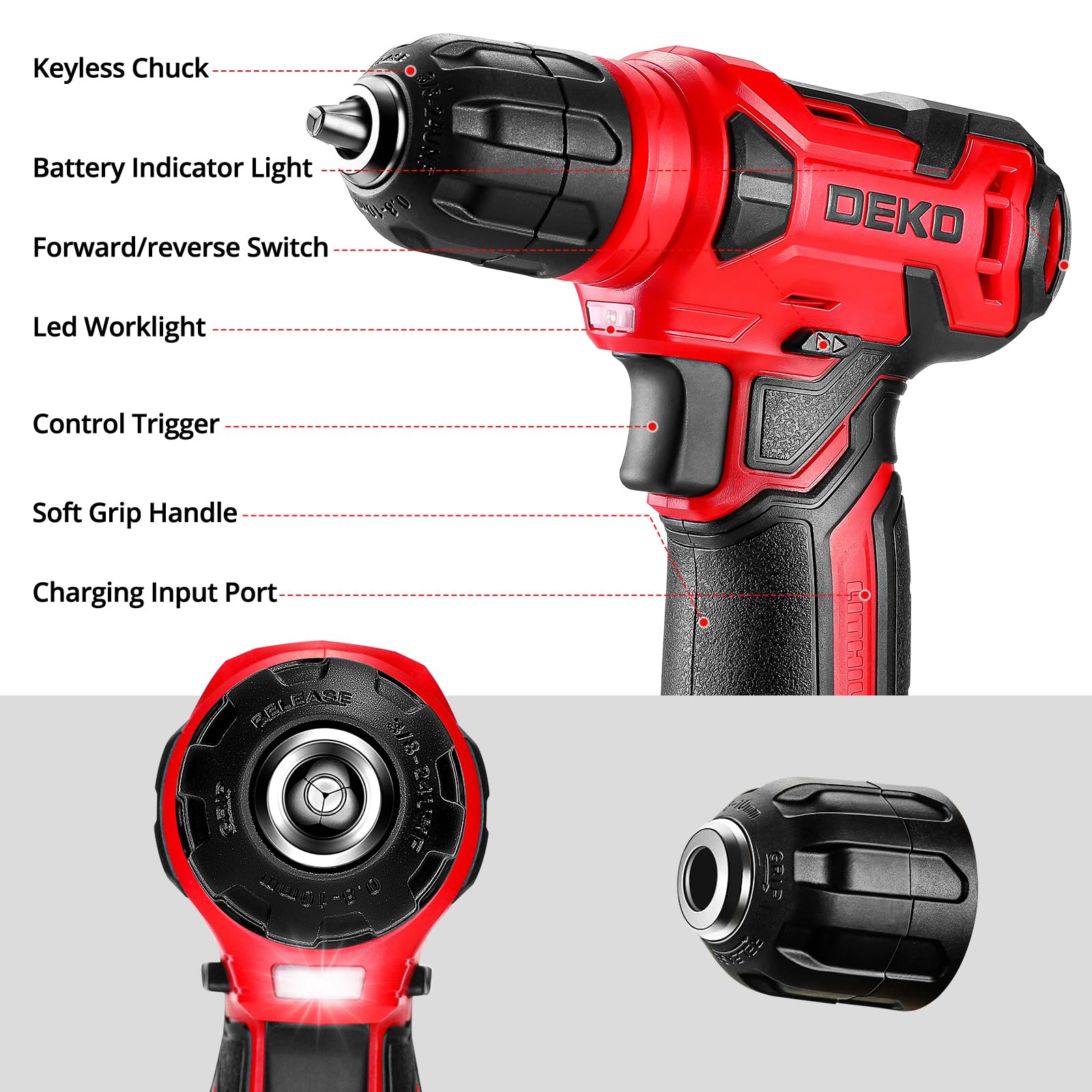 DEKOPRO Tool Set：Tool Kit with 8V Cordless Drill,Tool Box with Drill,Hand Drill Set for Men & Women,Home Tool Kits for House Repair,Handyman,DIY 126 Piece