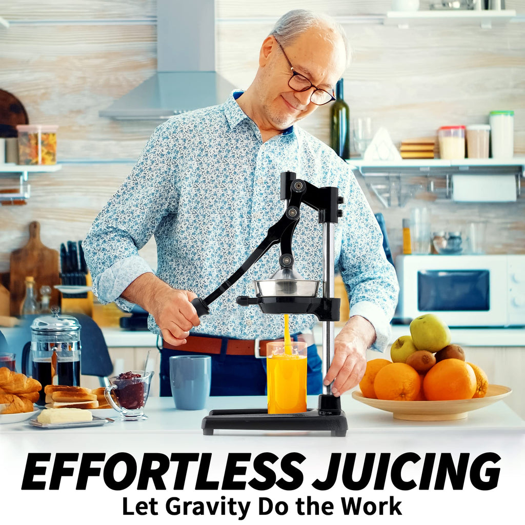 Zulay Kitchen Cast Iron Juicer - Easy-to-Clean Heavy-Duty Manual Juicer, Professional Citrus Juicer - Stainless Steel Lemon Squeezer - Manual Citrus Press & Orange Squeezer - Orange Juicer (Black)