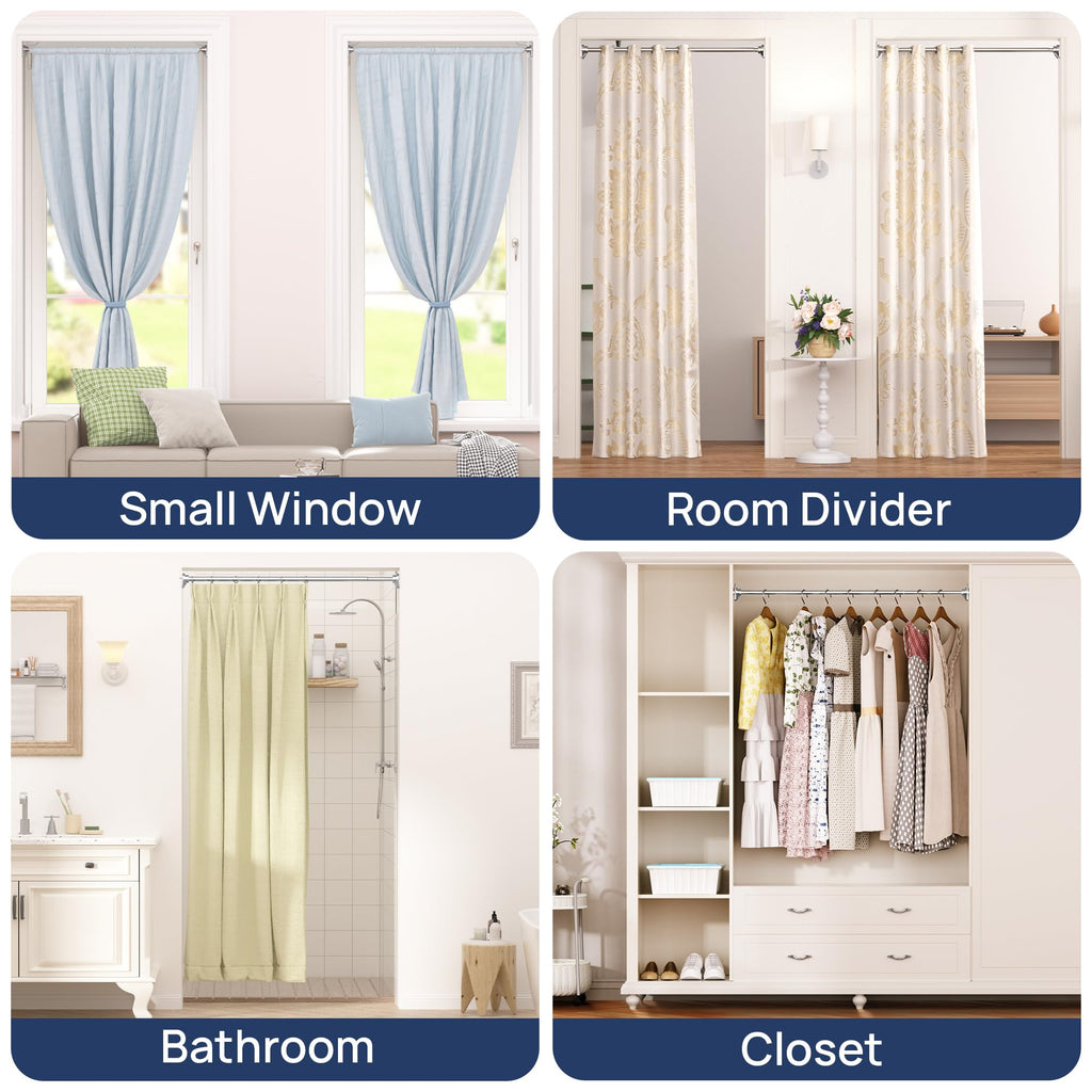 ENJOYBASICS 2 Pack Adjustable Spring Tension Curtain Rods 32 to 66 Inches, Stainless Steel Matte Black Shower Rod No Drilling for Window, Bathroom, Closet, Room Divider, 7/8" Diameter
