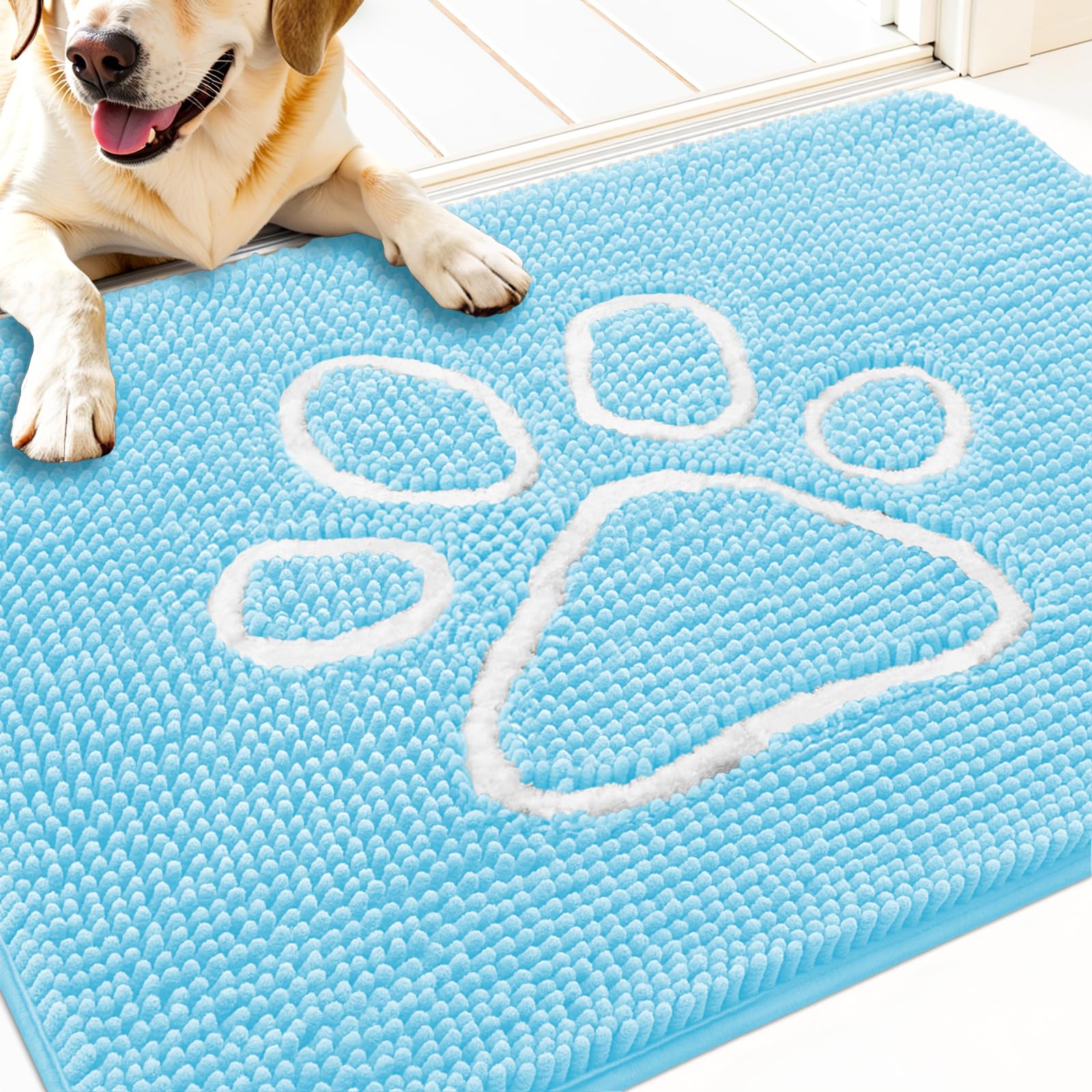 OLANLY Dog Door Mat for Muddy Paws 30x20, Absorbs Moisture and Dirt, Absorbent Non-Slip Washable Doormat, Quick Dry Chenille Mud Mat for Dogs, Entry Indoor Entryway Carpet for Inside Floor, Grey