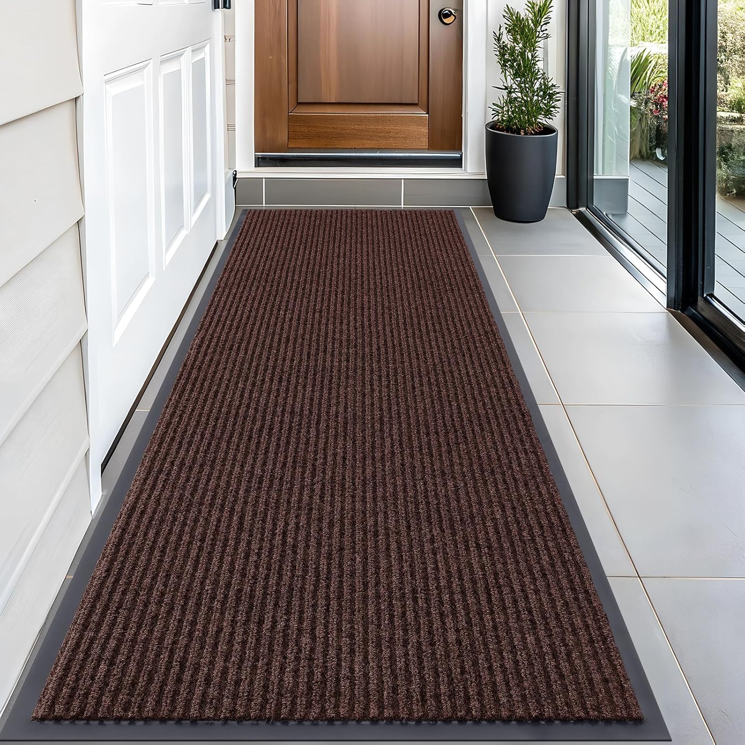 OLANLY Front Door Mat Indoor Outdoor Entrance, Waterproof Heavy Duty Doormat, Fade Resistant, Low Profile, Easy Clean Patio Porch Welcome Floor Mats for Entry, 29.5x17, Beige