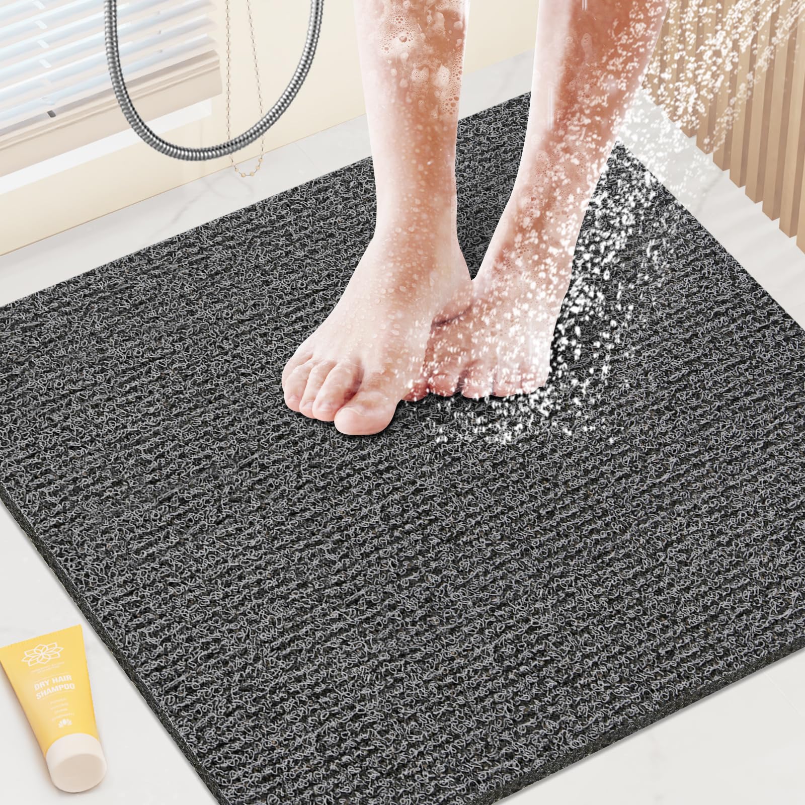 PVC Loofah Shower/Bathtub Mat Non-Slip, 24x16 inch, Soft Tub Mat with Drain, for Tub and Bathroom,Quick Drying,Grey
