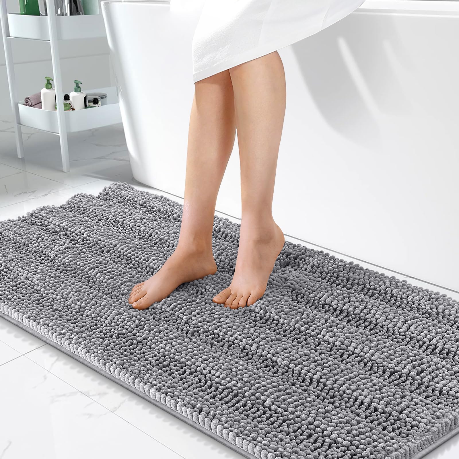 OLANLY Thick Bathroom Rugs 30x20, Extra Soft Absorbent Chenille Striped Bath Rugs, Rubber Backing, Machine Wash Dry, Bath Mats for Bathroom Floor, Tub and Shower, Home Decor Accessories, Grey