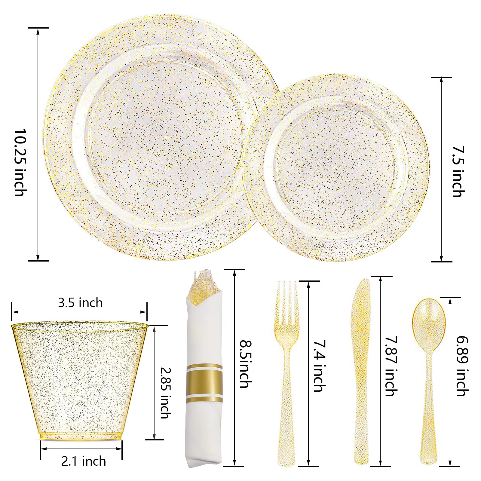 DaYammi 210Pcs White Gold Plastic Plates for Party,Gold Disposable Dinnerware Set Includes 60 gold Floral Plates,30 Plastic Silverware,30 Per Rolled Napkins,30 Cups for Mother's Day Party Wedding