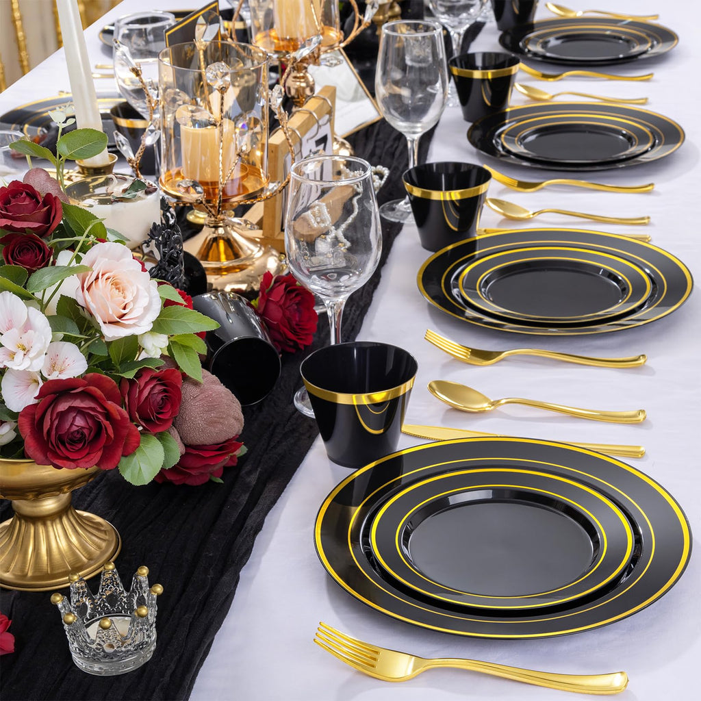 WELLIFE 600 PCS Silver Disposable Dinnerware Set for 100 Guests, Wedding Reception Plates & Silver Plastic Tableware, Dinner & Salad Plates, Cups, Forks, Knives & Spoons for Weddings & Elegant Events