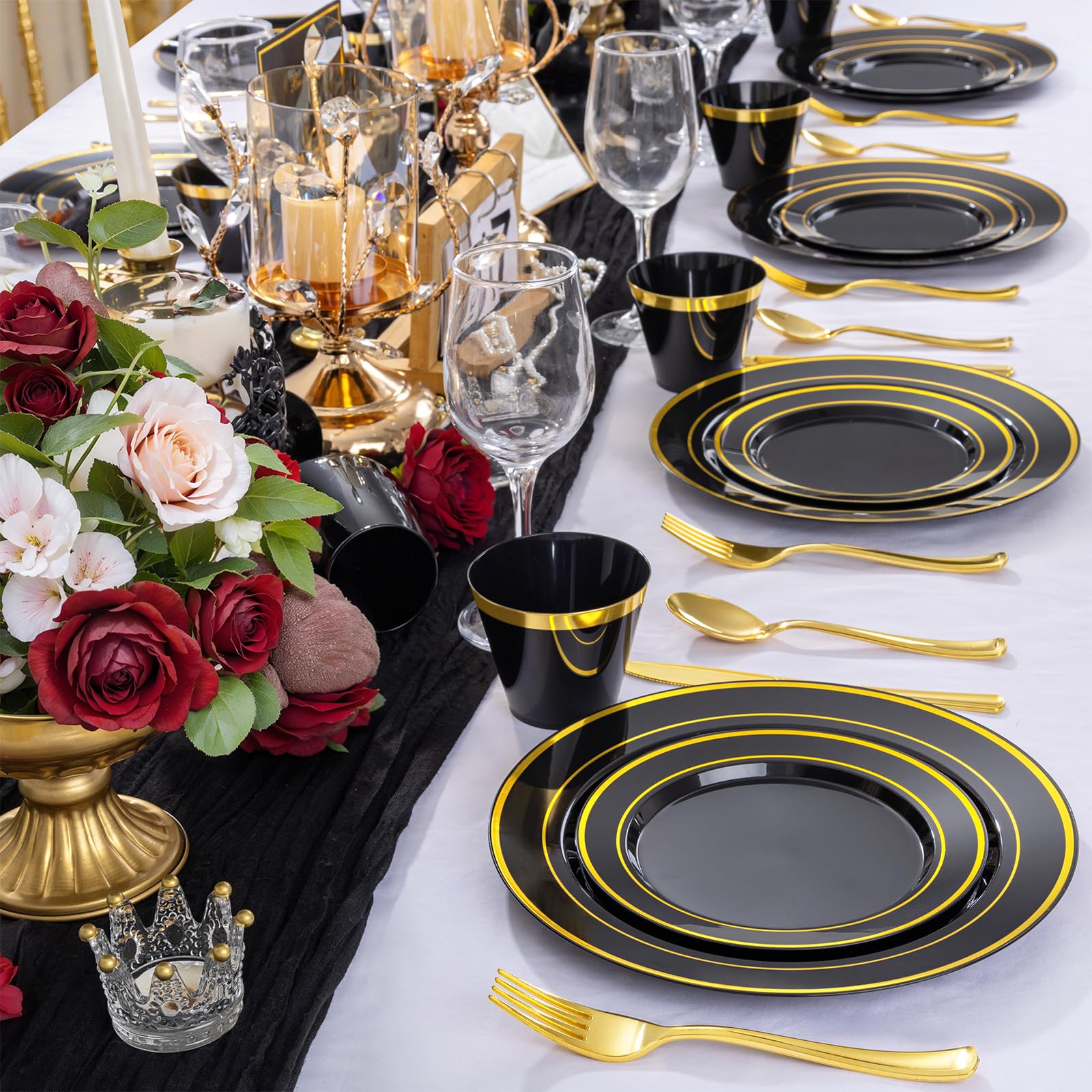 WELLIFE 600 PCS Silver Disposable Dinnerware Set for 100 Guests, Wedding Reception Plates & Silver Plastic Tableware, Dinner & Salad Plates, Cups, Forks, Knives & Spoons for Weddings & Elegant Events